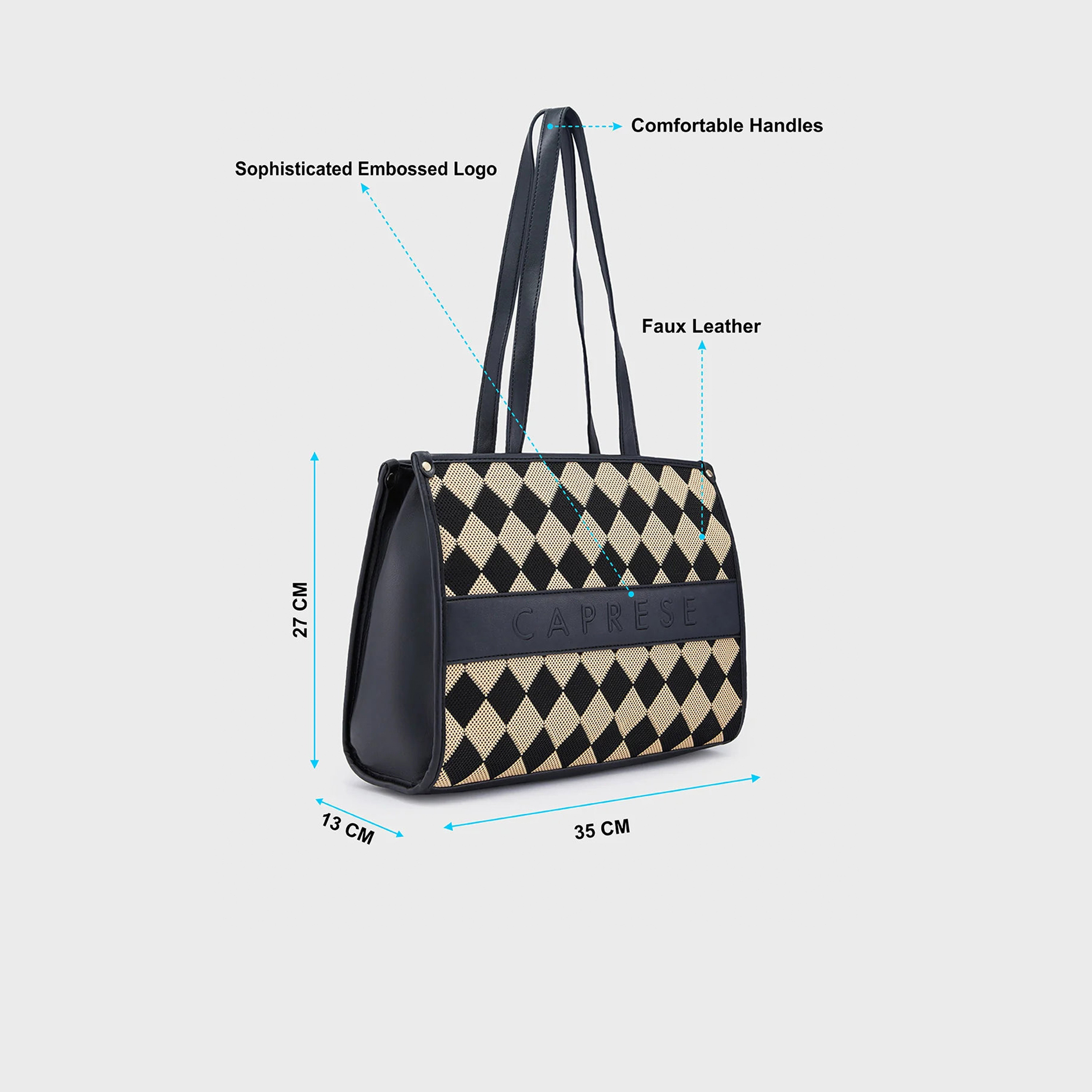 Caprese Textured Double-Handle Tote Bag with Zipper Closure | 35 x 27 x 13 cm-women-bagsandwallets-handbags-image-4