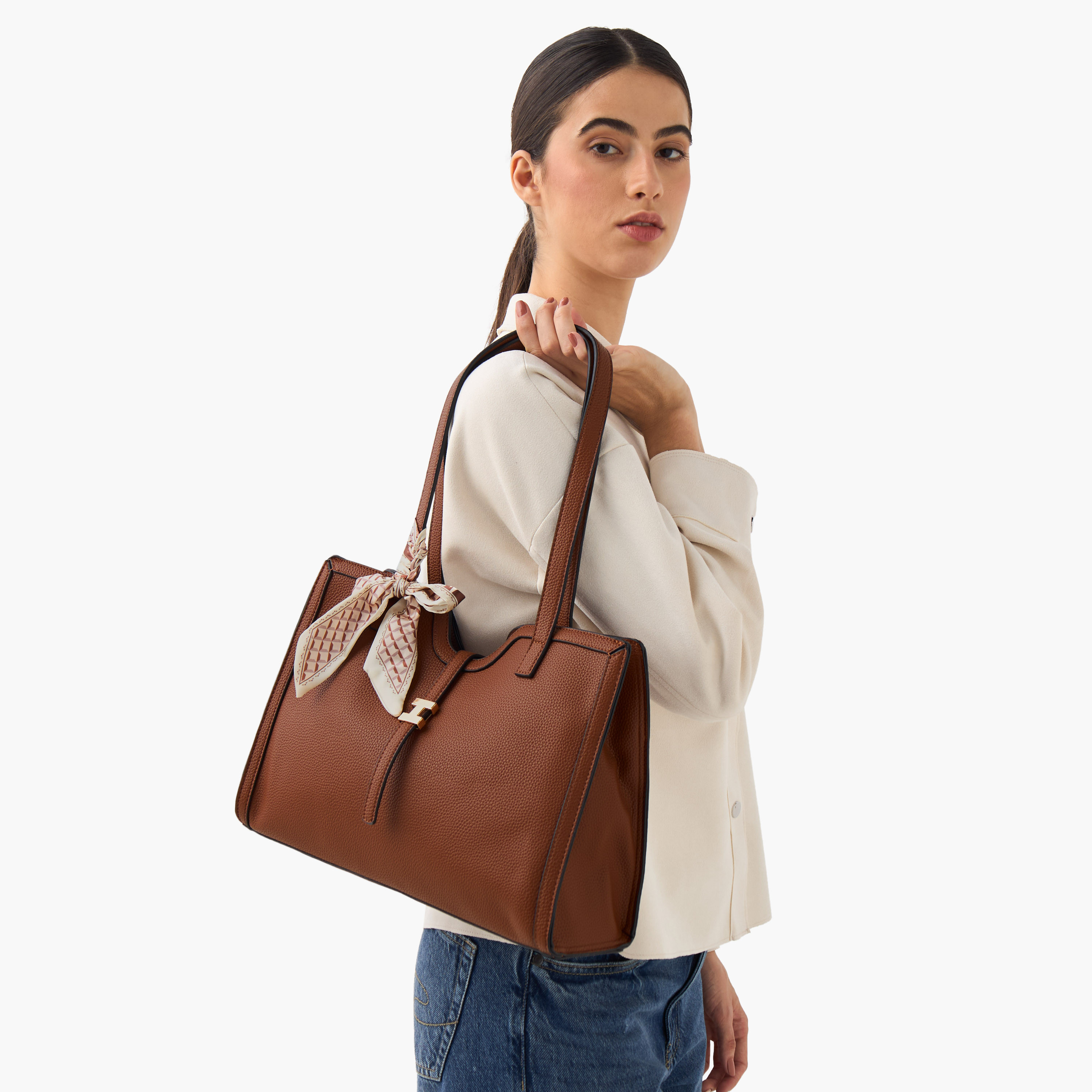Sasha Tom Textured Tote Bag with Scarf Detail-women-bagsandwallets-handbags-image-2