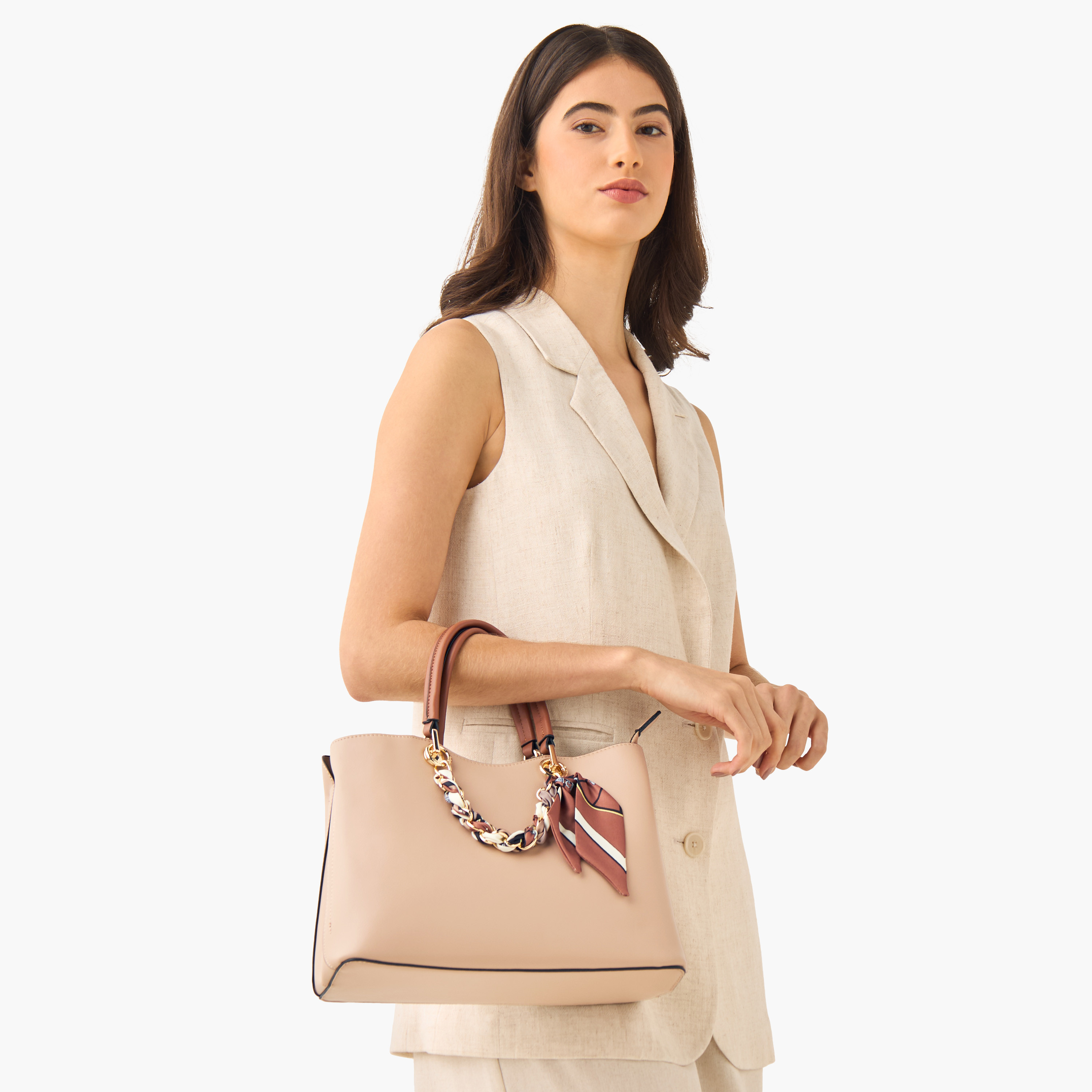 Sasha Scarf Detail Tote Bag with Detachable Strap-women-bagsandwallets-handbags-image-2