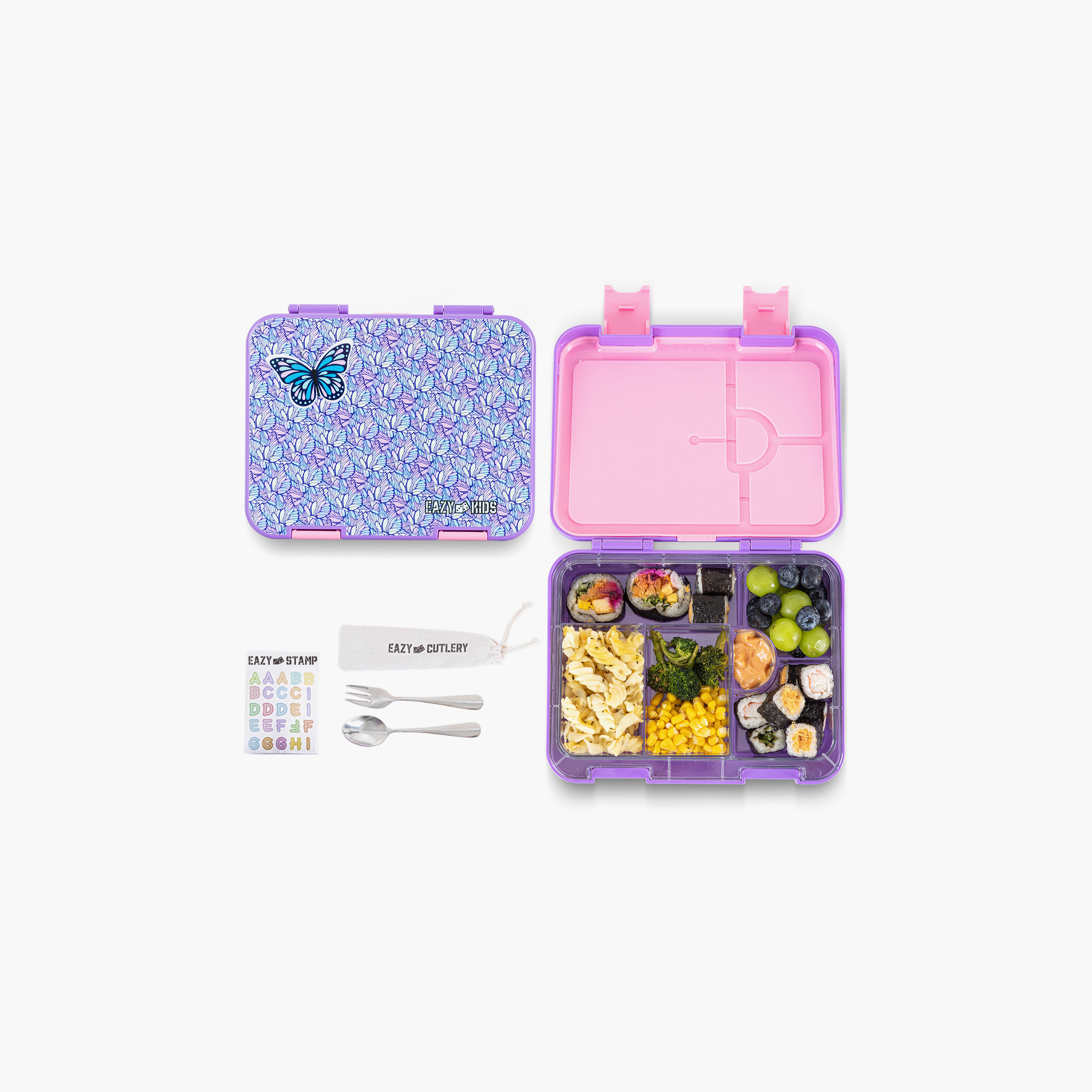 صندوق غداء بينتو للأطفال بطبعات فراشة مع حجرات قابلة للتحويل من إيزي كيدز-school-lunchessentials-lunchboxes-image-1