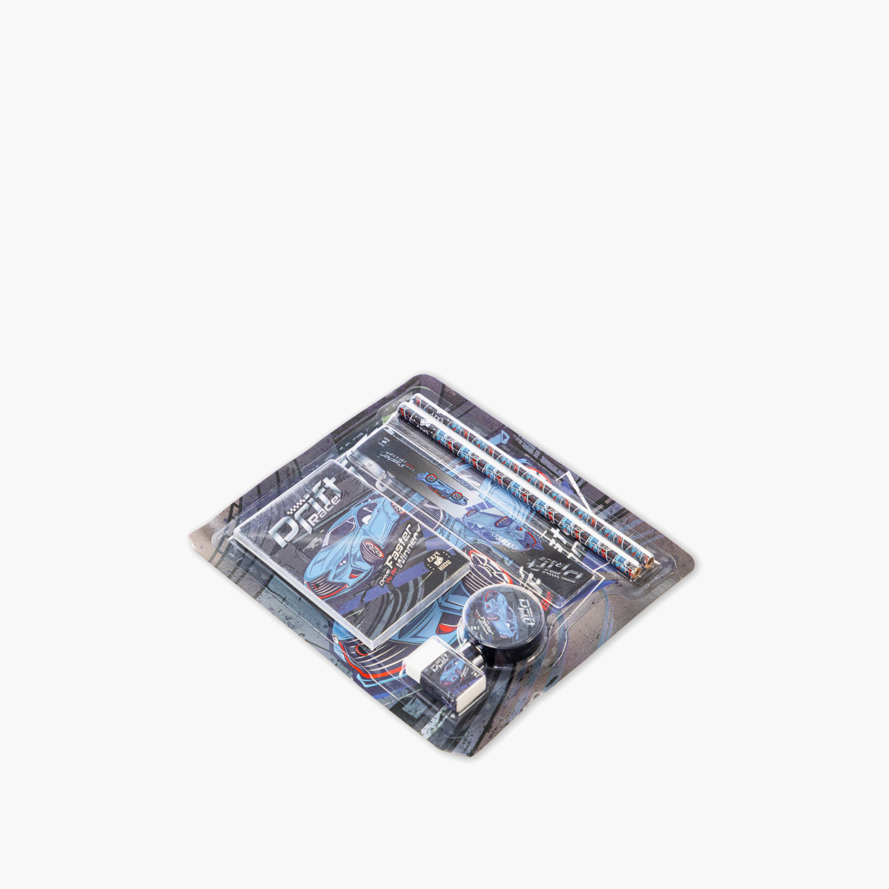 Eazy Kids Drift Racing Stationery Set with Pencil, Ruler, and Sticky Notes – 6-Piece-school-bagsandbackpacks-sets-image-1