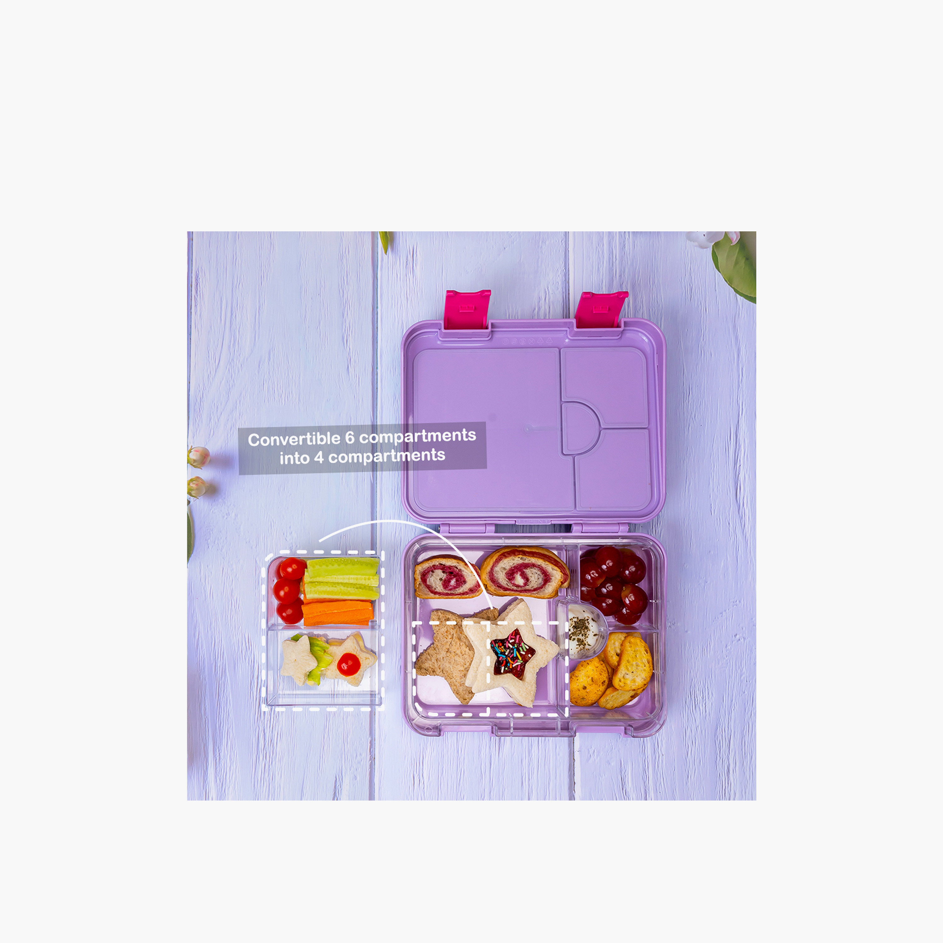 Eazy Kids Mermaid Convertible Bento Box for Girls with Sandwich Cutter-school-lunchessentials-lunchboxes-image-6