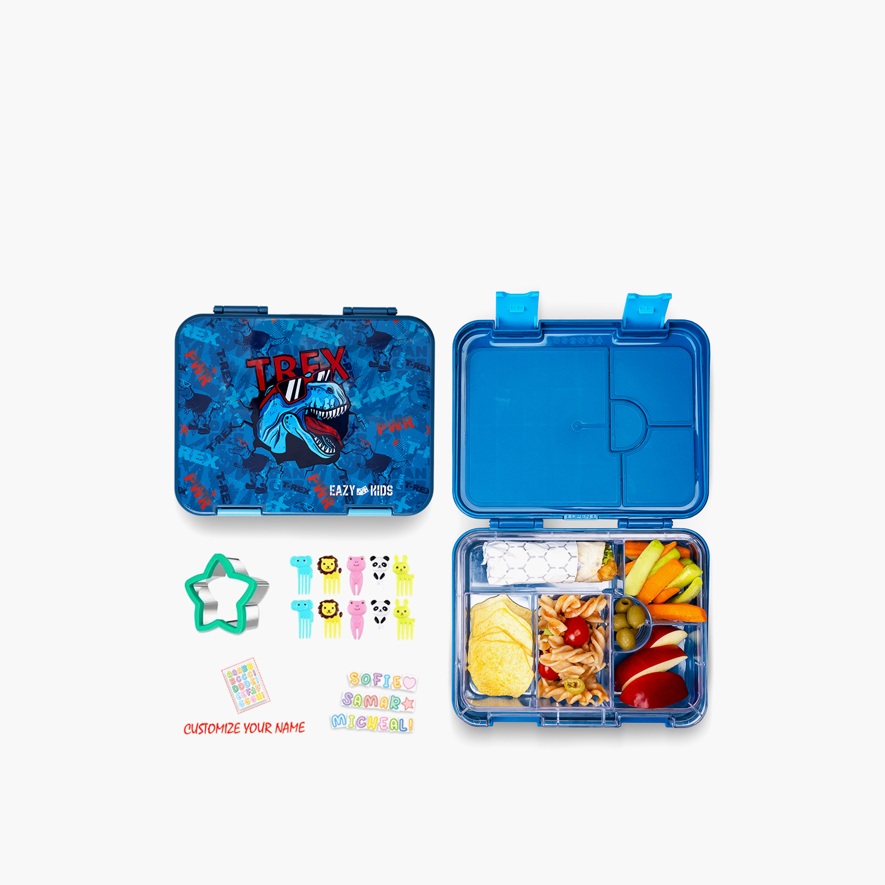 Eazy Kids T-Rex Convertible Bento Box for Kids with Sandwich Cutter-school-lunchessentials-lunchboxes-image-1