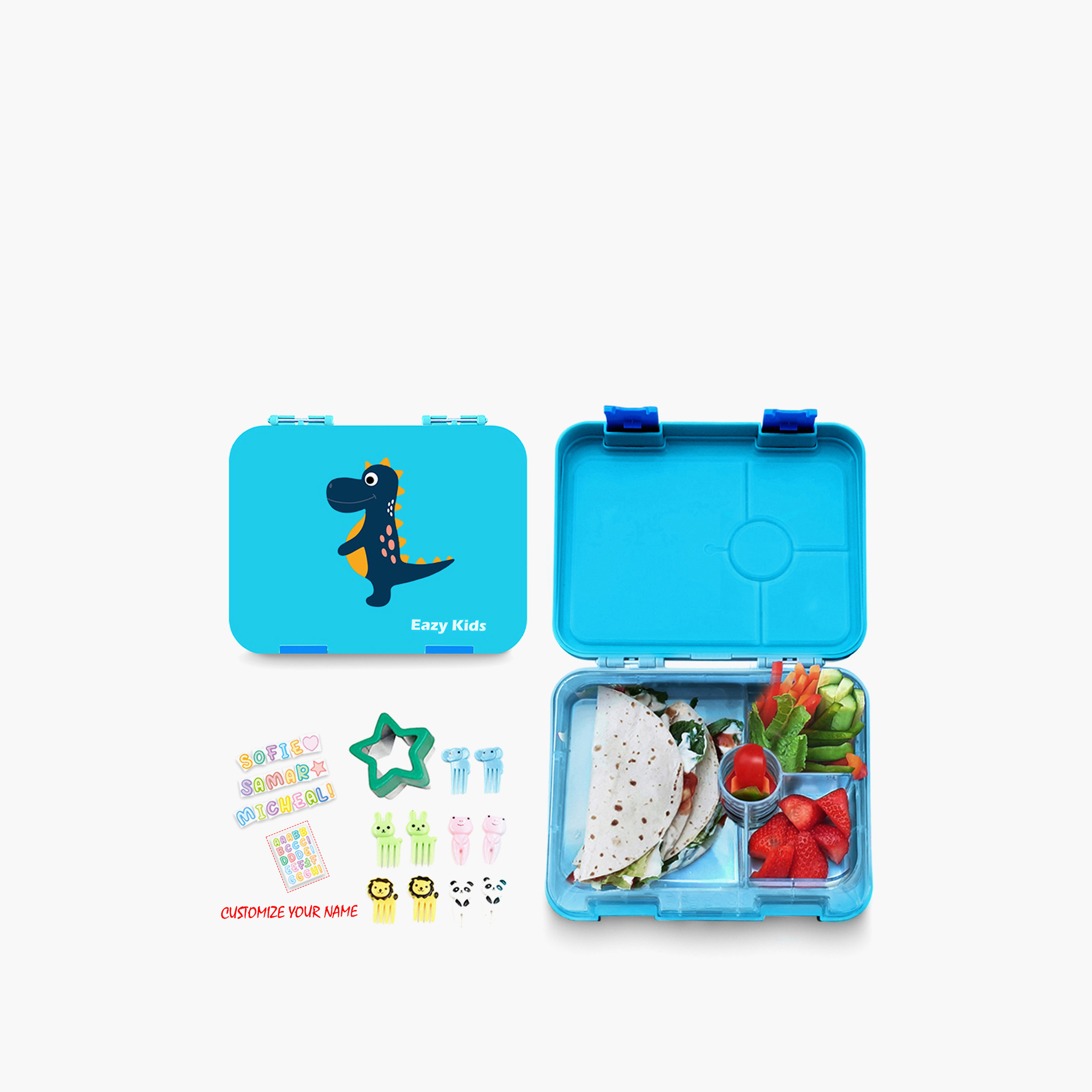 صندوق بينتو للأطفال بأربع حجرات بطبعات دينو من إيزي كيدز-school-lunchessentials-lunchboxes-image-1