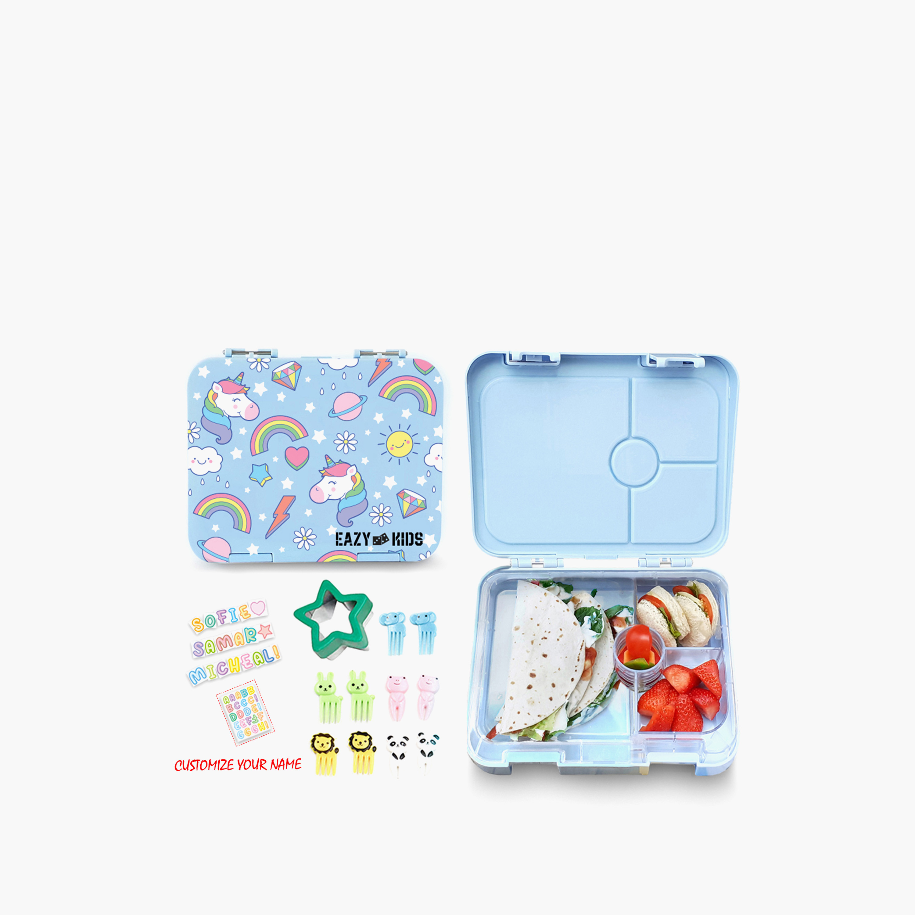 Eazy Kids Unicorn 4-Compartment Bento Box for Girls with Sandwich Cutter-school-lunchessentials-lunchboxes-image-1