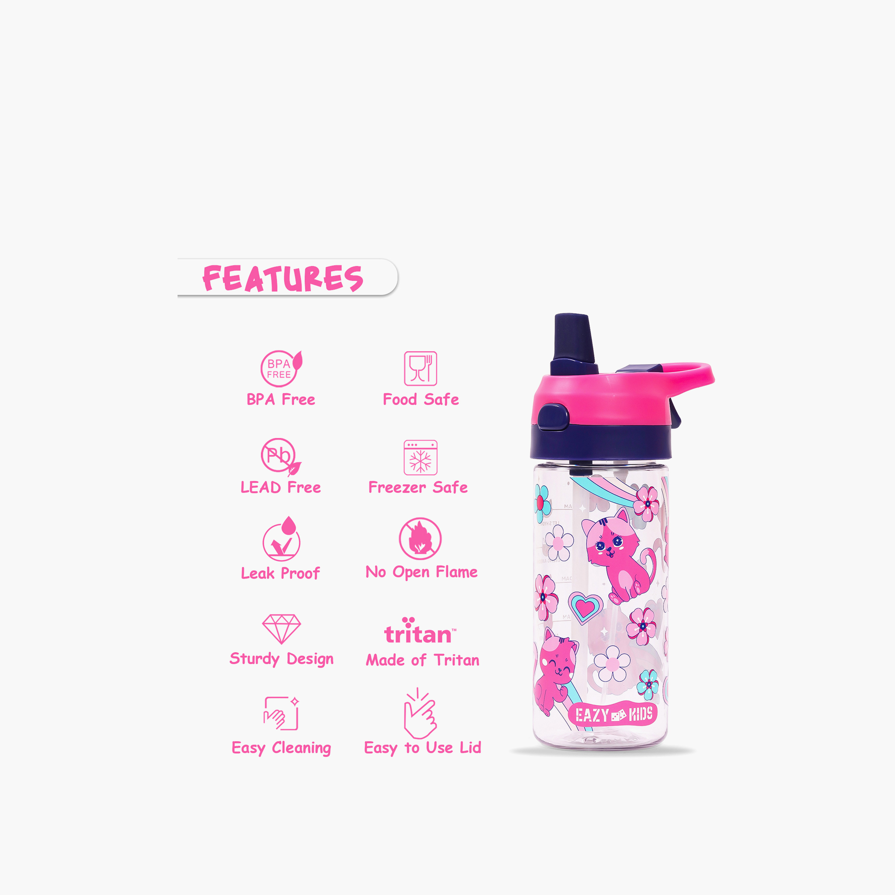 Eazy Kids Cat Tritan Water Bottle with Spray - 420 ml-school-waterbottles-image-4