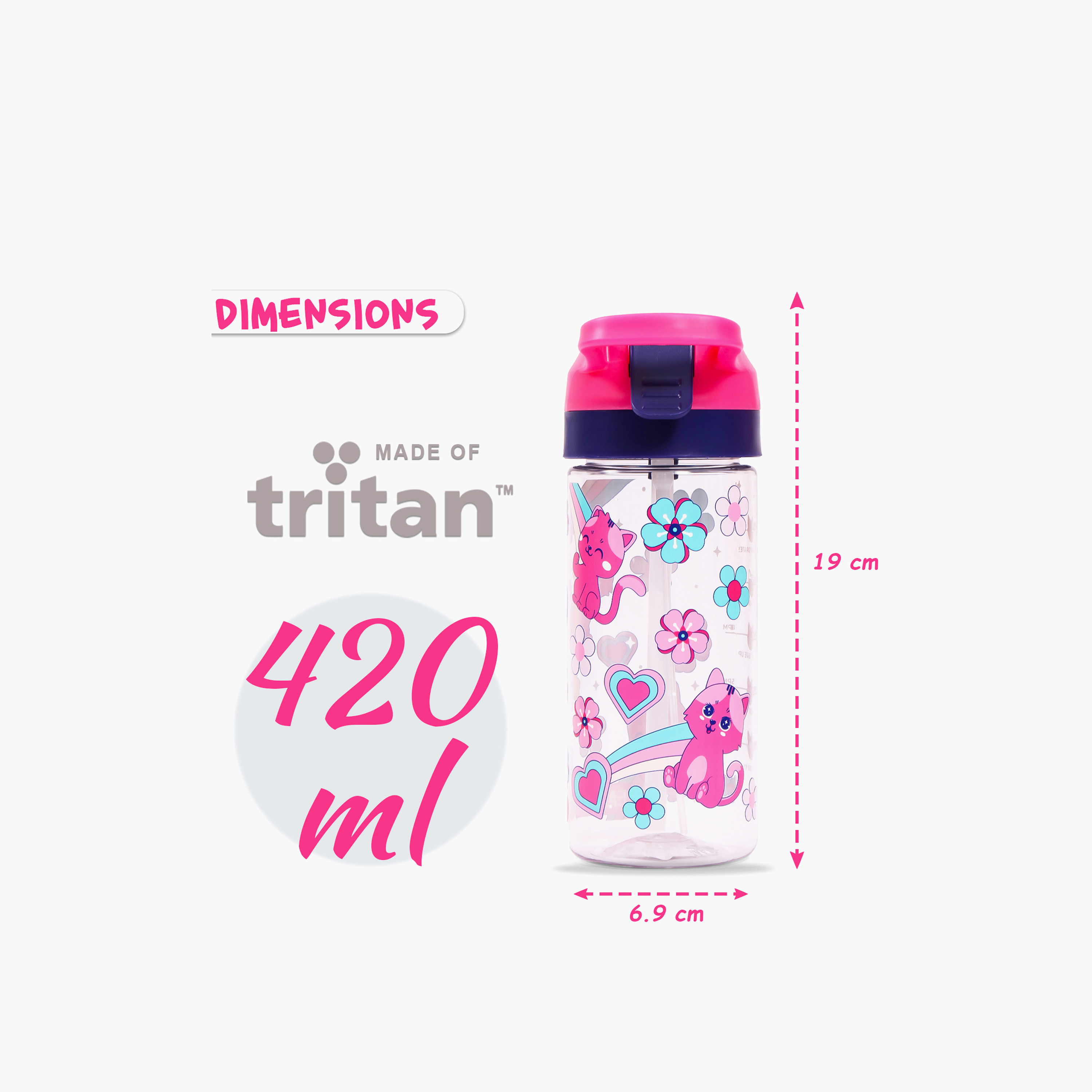 Eazy Kids Cat Tritan Water Bottle with Spray - 420 ml-school-waterbottles-image-6