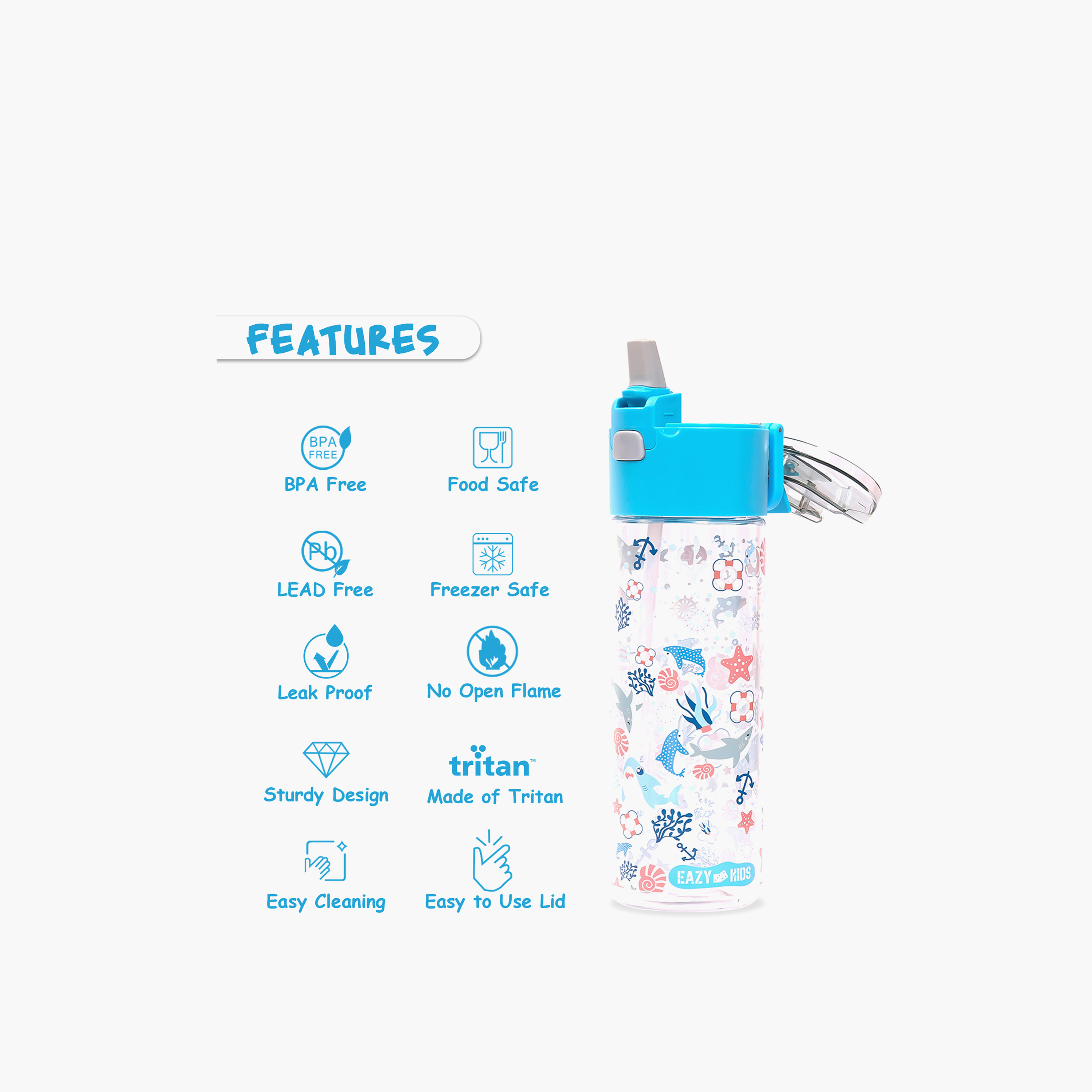 Eazy Kids Shark Tritan Water Bottle - 450 ml-school-waterbottles-image-5