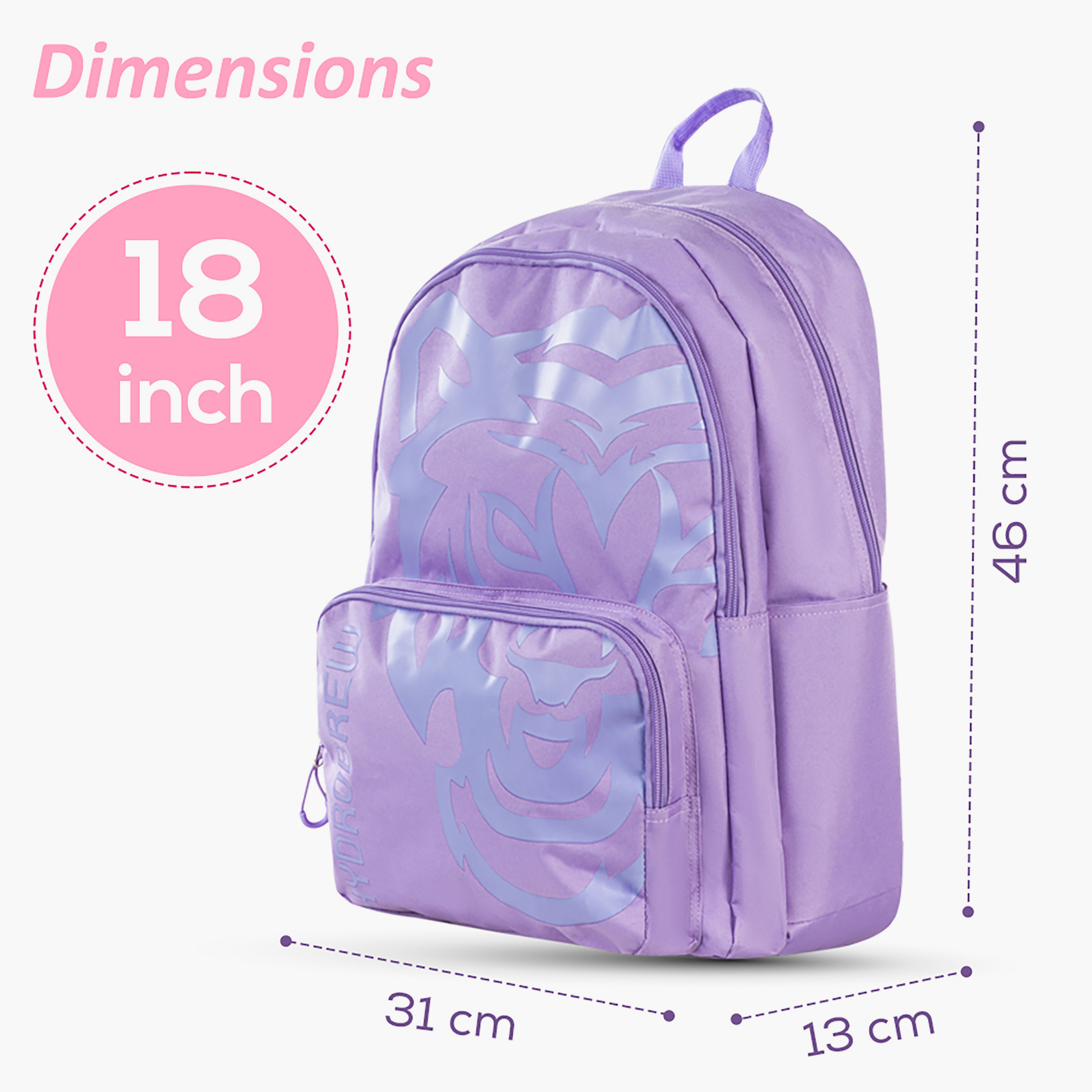 Hydrobrew Tiger Print Backpack for Kids with Pencil Pouch - 18 inches-school-bagsandbackpacks-backpacks-image-3