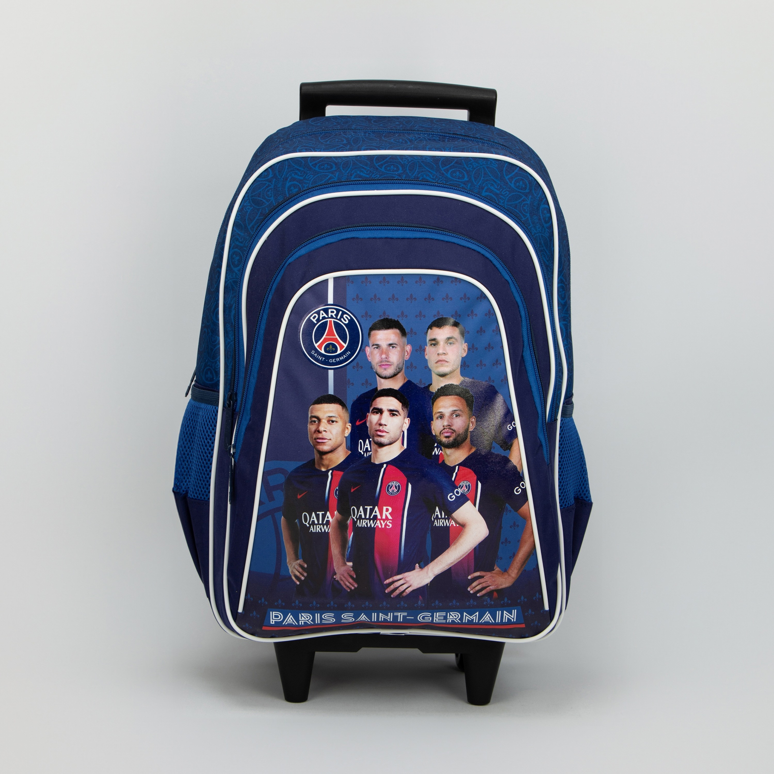 Paris Saint Football Players Print Trolley Backpack with Side Pockets - 18 Inches-school-bagsandbackpacks-trolleybags-image-1