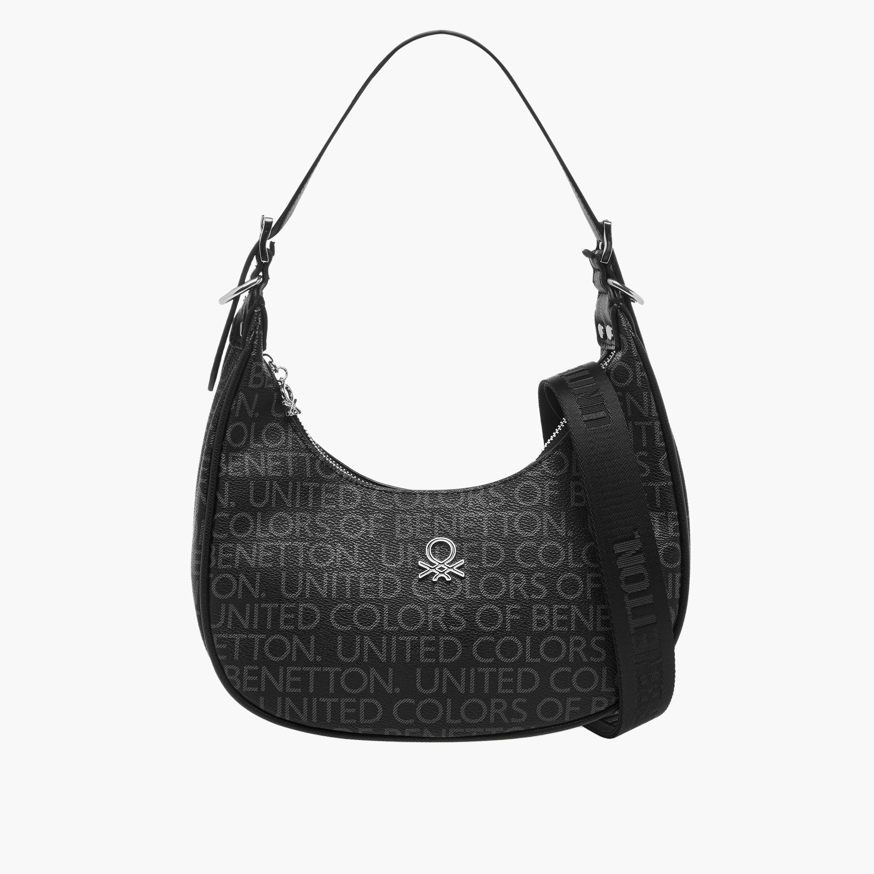 UCB Logo Print Baguette Bag with Zip Closure-women-bagsandwallets-handbags-image-1