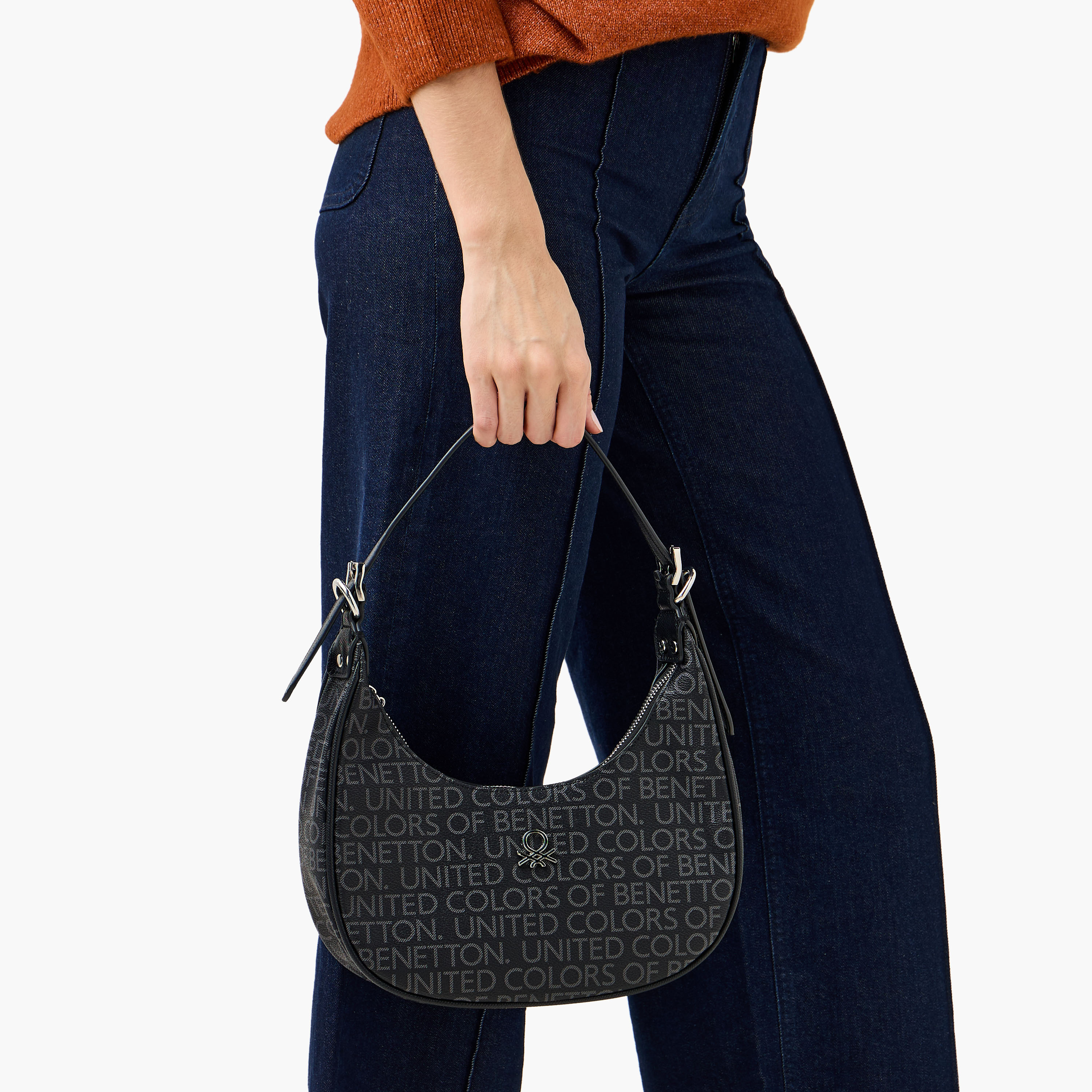 UCB Logo Print Baguette Bag with Zip Closure-women-bagsandwallets-handbags-image-8