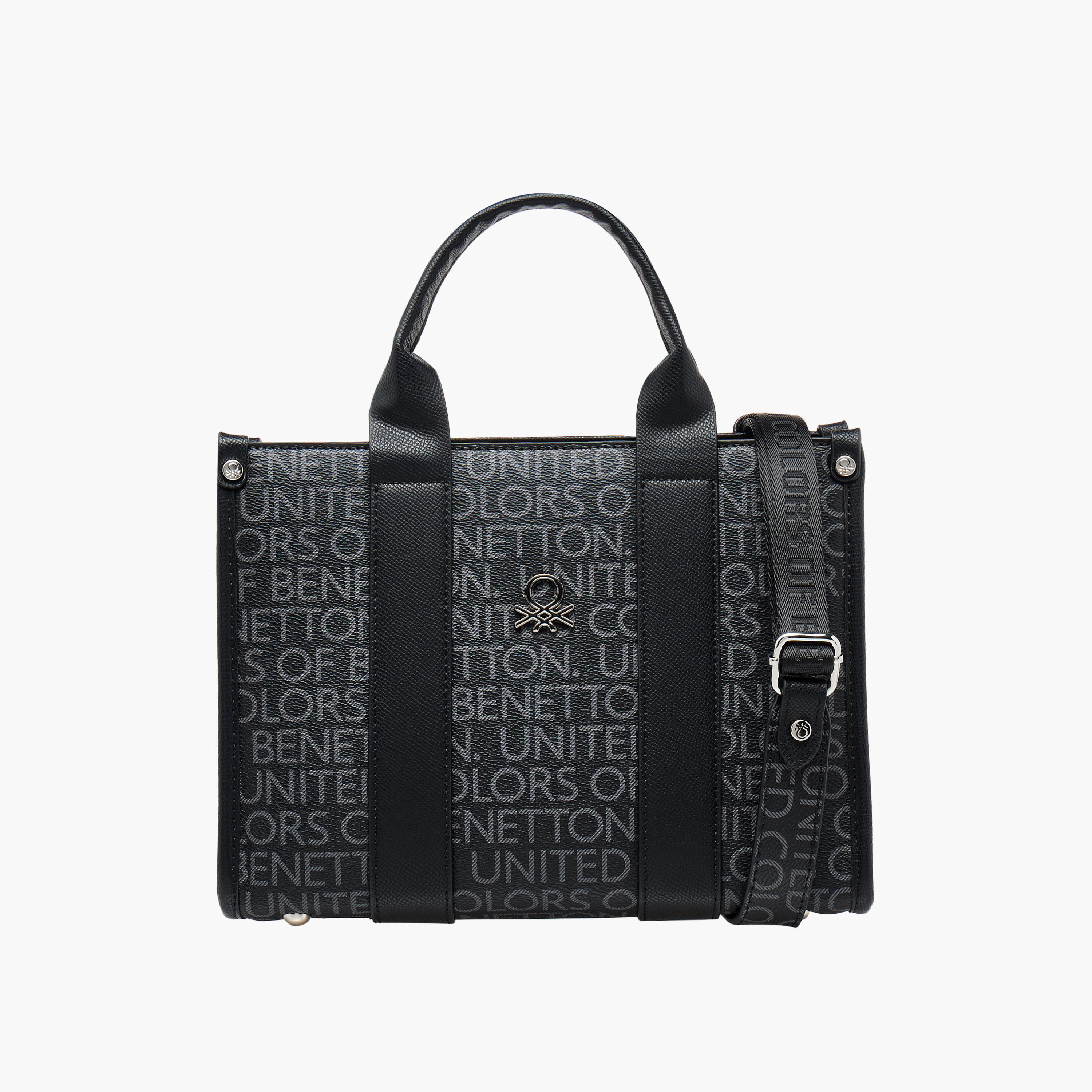 UCB Monogram Print Tote Bag with Detachable Strap-women-bagsandwallets-handbags-image-1