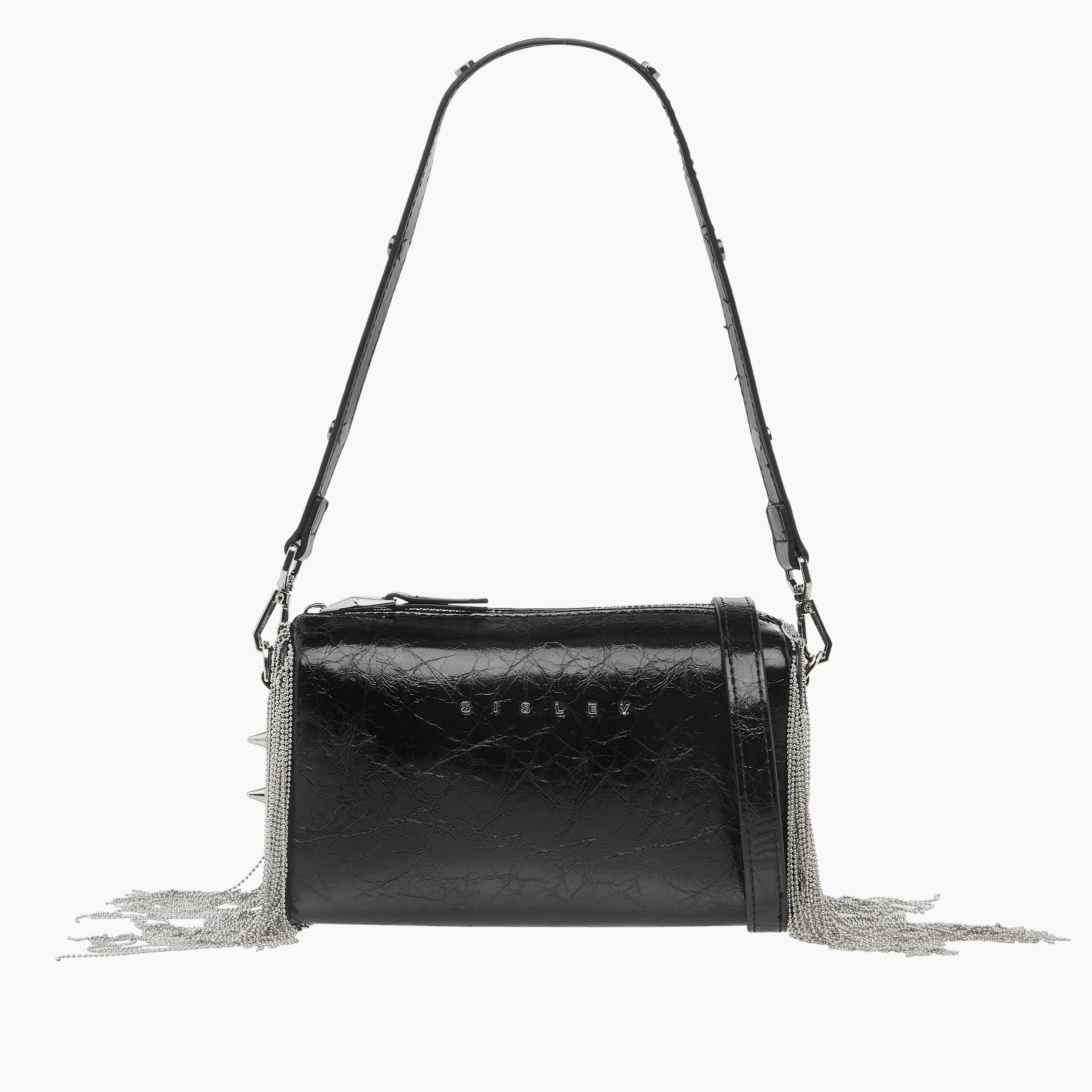 Sisley Fringe Detail Shoulder Bag with Zip Closure-women-bagsandwallets-handbags-image-1