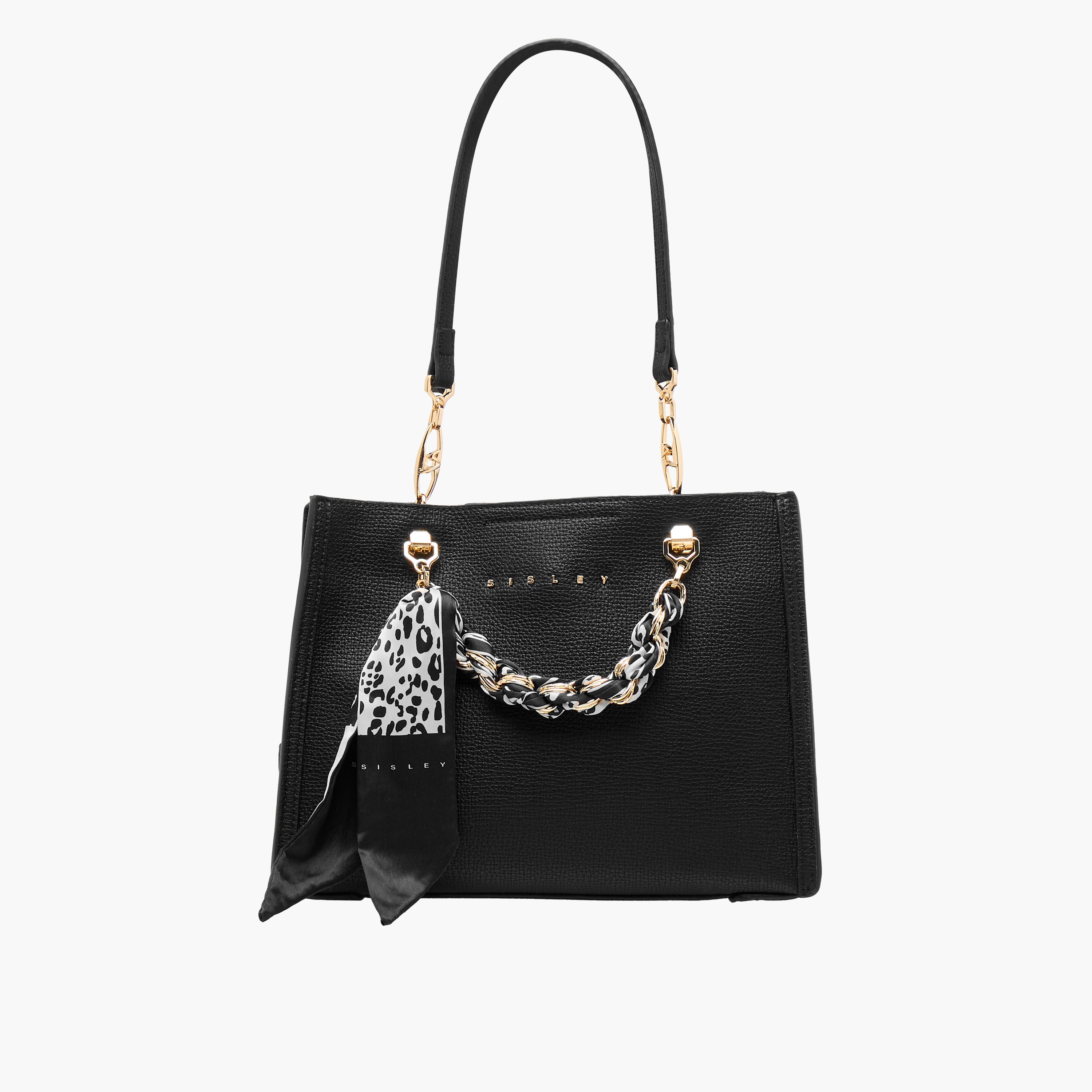 Sisley Textured Tote Bag with Scarf and Chain Detail-women-bagsandwallets-handbags-image-1