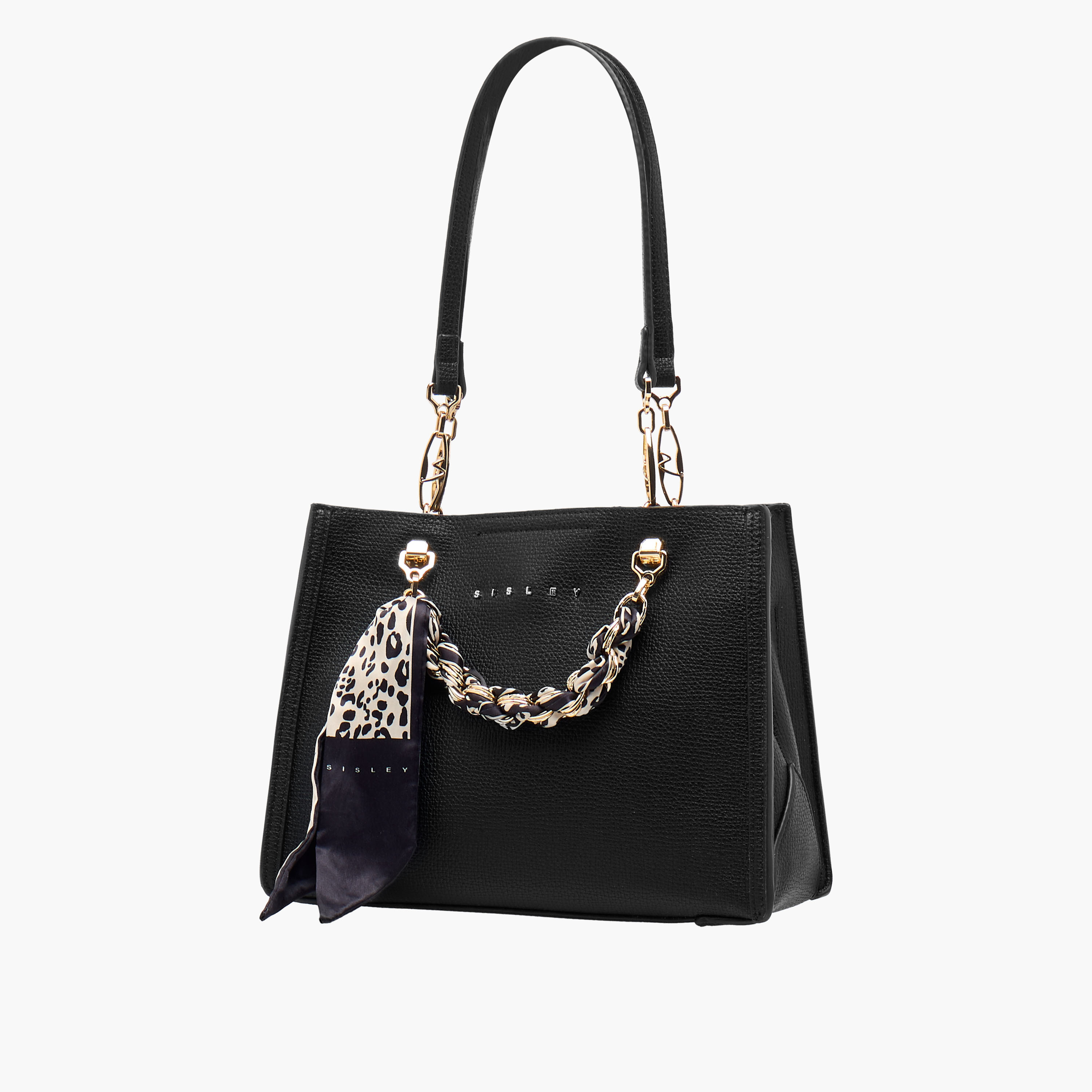 Sisley Textured Tote Bag with Scarf and Chain Detail-women-bagsandwallets-handbags-image-2