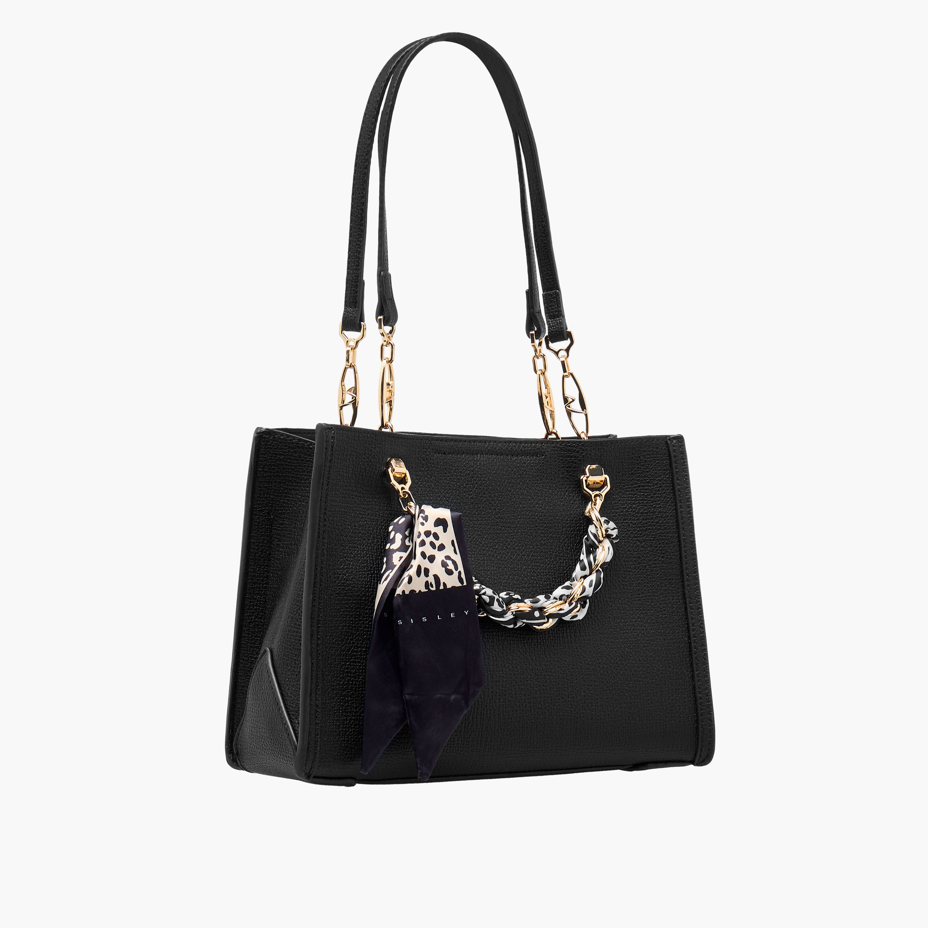 Sisley Textured Tote Bag with Scarf and Chain Detail-women-bagsandwallets-handbags-image-3