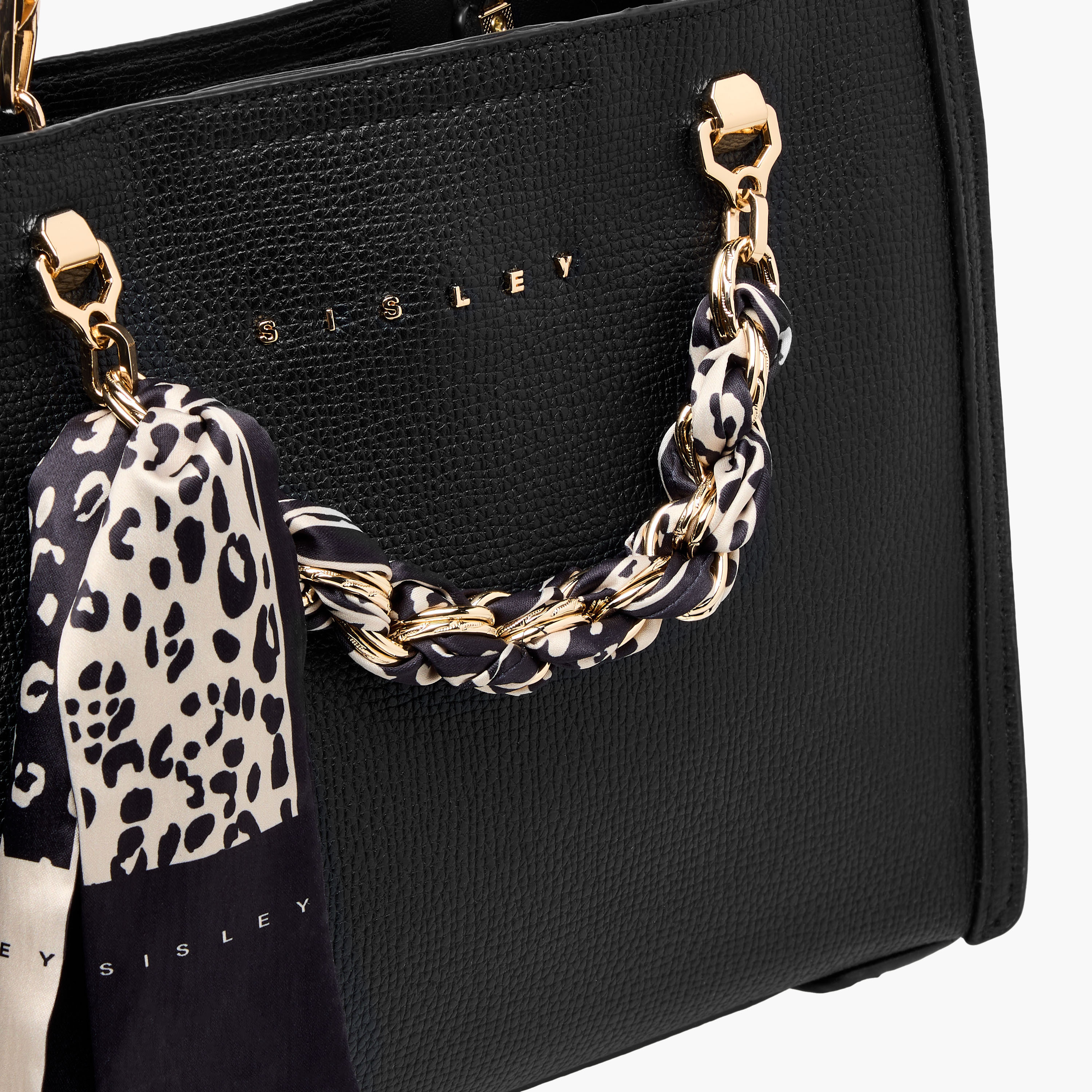 Sisley Textured Tote Bag with Scarf and Chain Detail-women-bagsandwallets-handbags-image-4