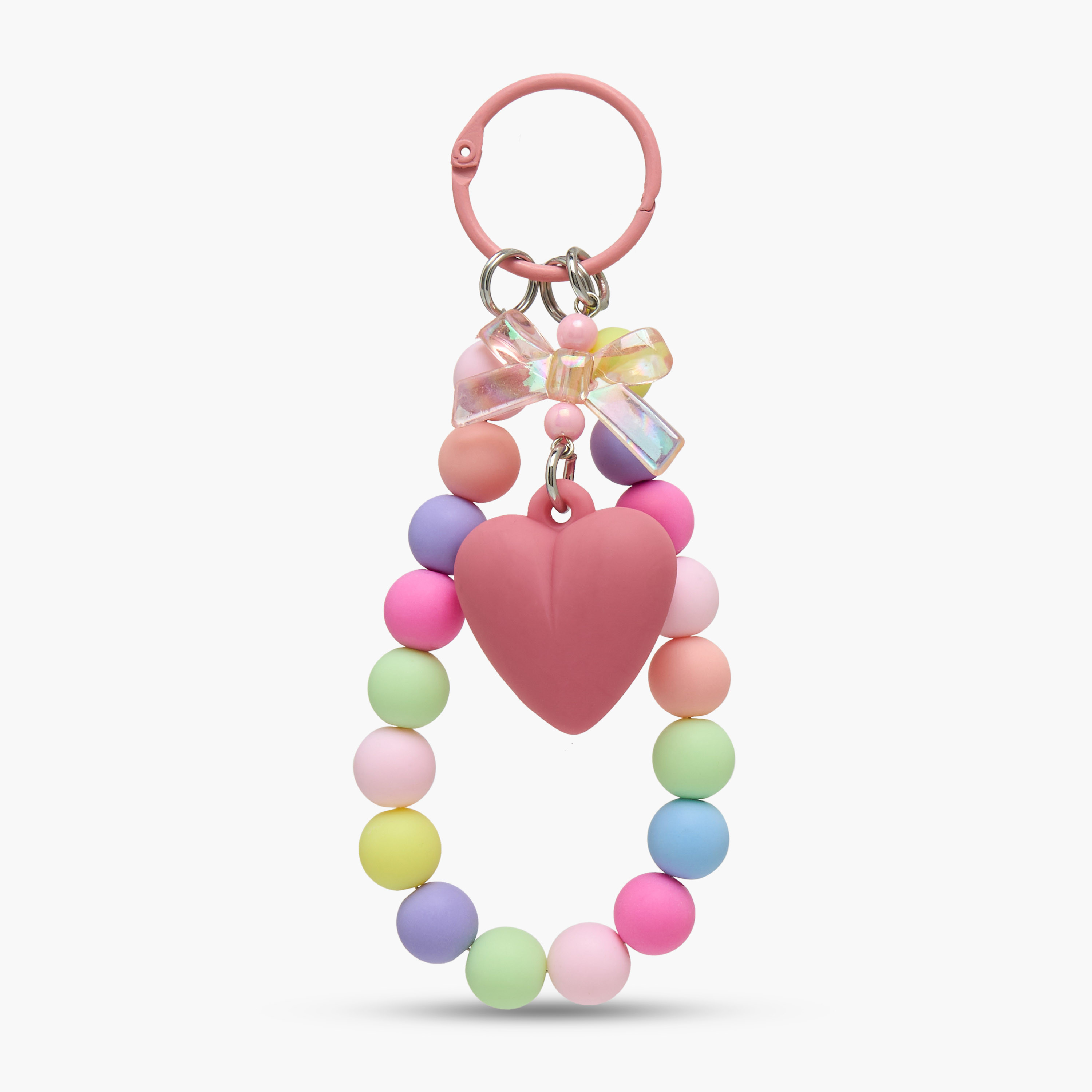 Girls Keyring with Bead and Heart Charms-girls-accessories-keyringsandbagcharms-image-1