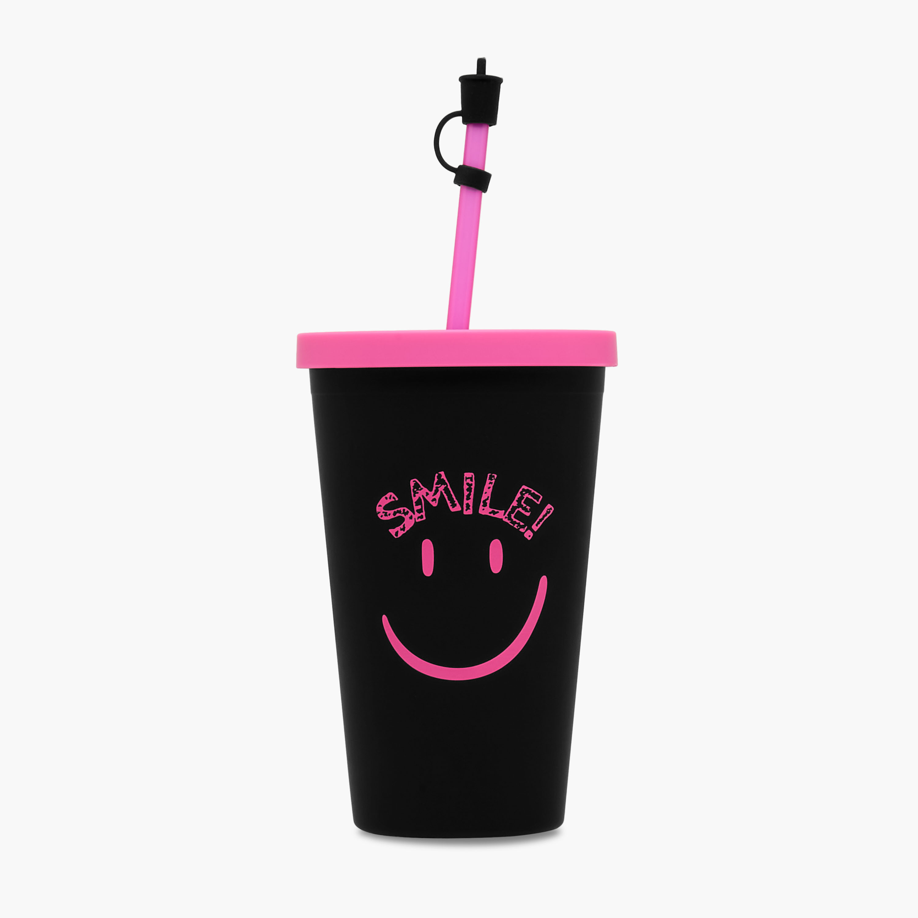 Smiley Print Double Wall Tumbler with Straw - 450 ml-school-waterbottles-image-1