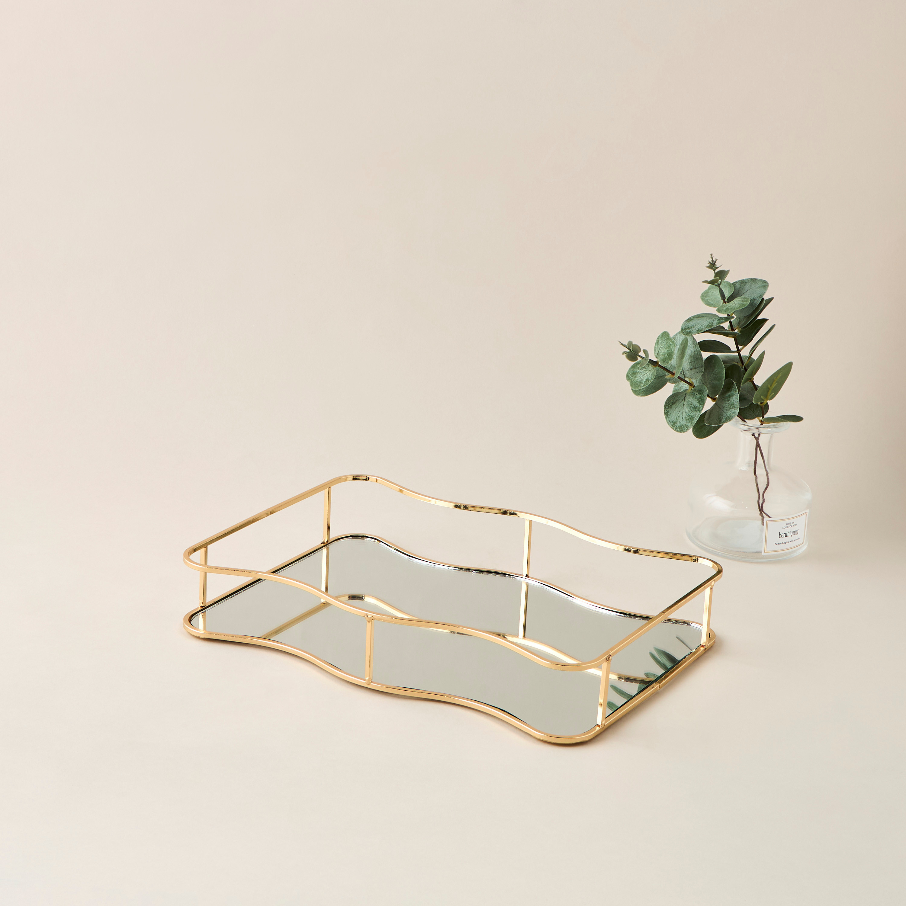 Textured Decorative Tray with Mirror and Handles - 32x23 cms-household-decor-boxesandtrays-image-1