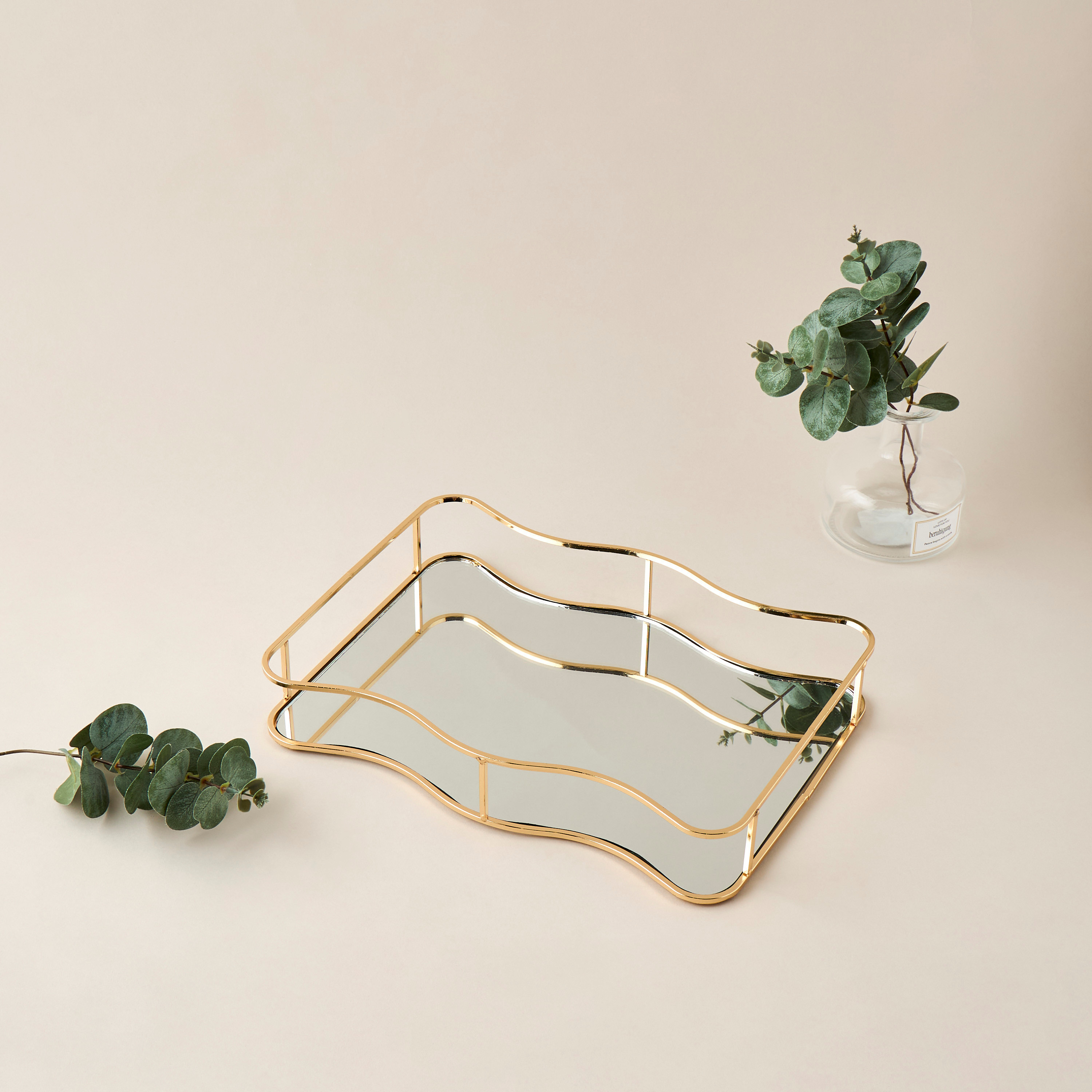 Textured Decorative Tray with Mirror and Handles - 32x23 cms-household-decor-boxesandtrays-image-2