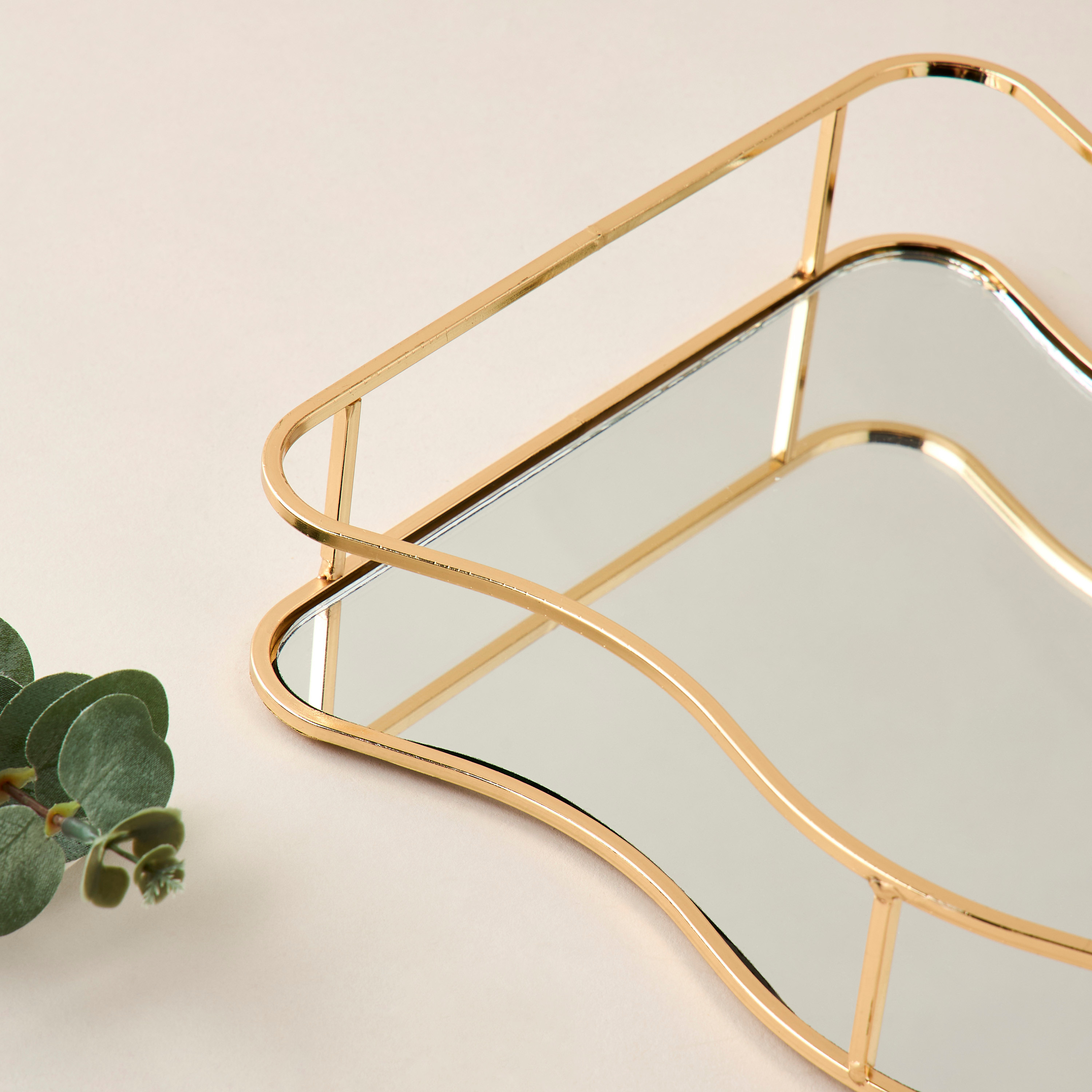 Textured Decorative Tray with Mirror and Handles - 32x23 cms-household-decor-boxesandtrays-image-3