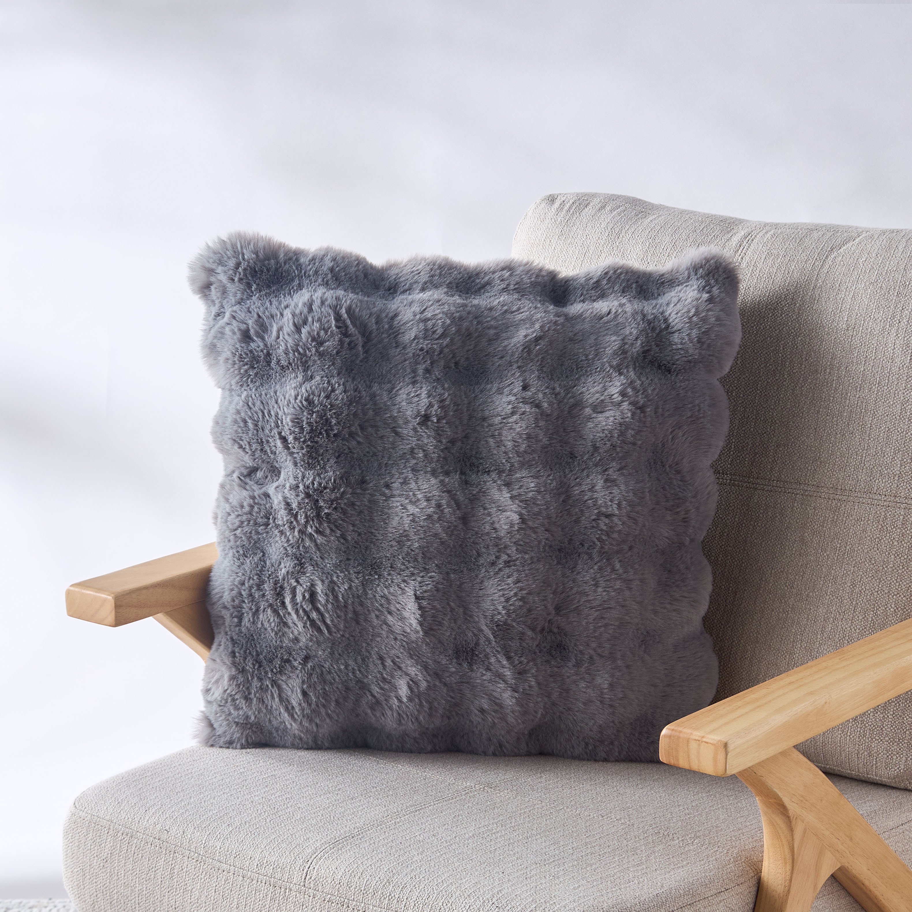Gia Como - Bubble Rabbit Fur Cushion - Grey -household-cushionsandthrows-filledcushions-decorativecushions-image-1
