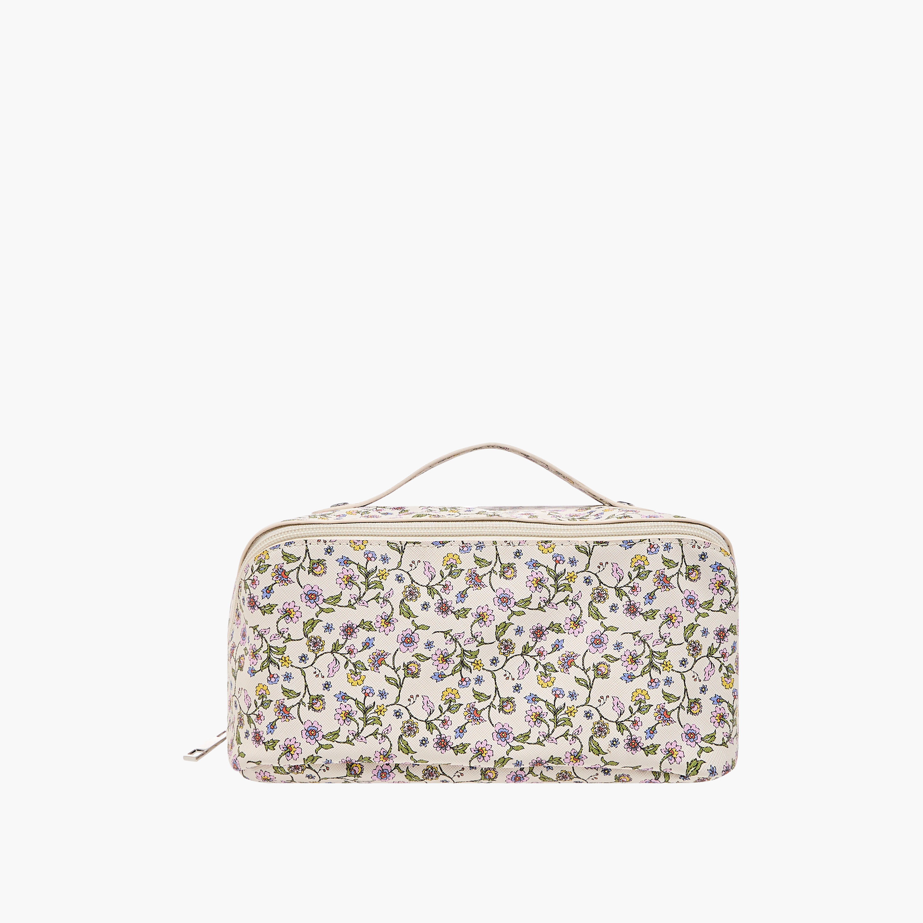 Cosmetic Pouch with Floral Print and Zip Closure -  24x12x12 cms-women-watchesandjewellery-jewellery-storage-image-1