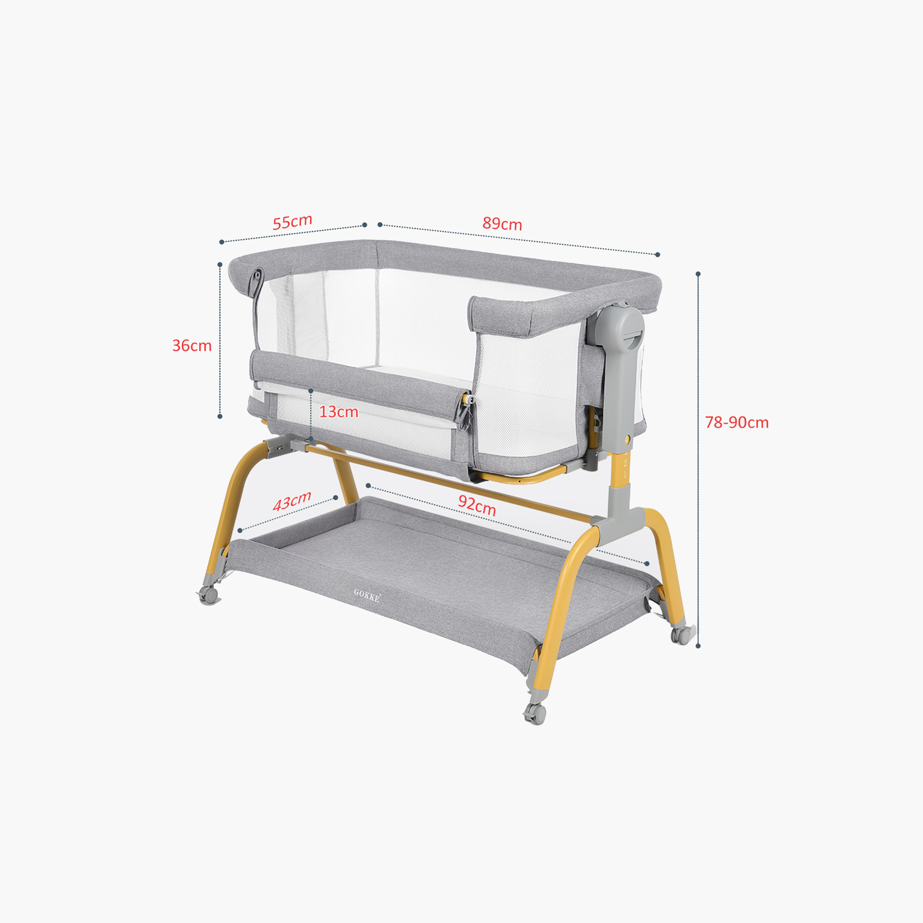 GOKKE Baby Bassinet with Manual Swing, 89x55x78-90 cm-baby-nursery-furniture-cribsandbeds-bassinets-image-2