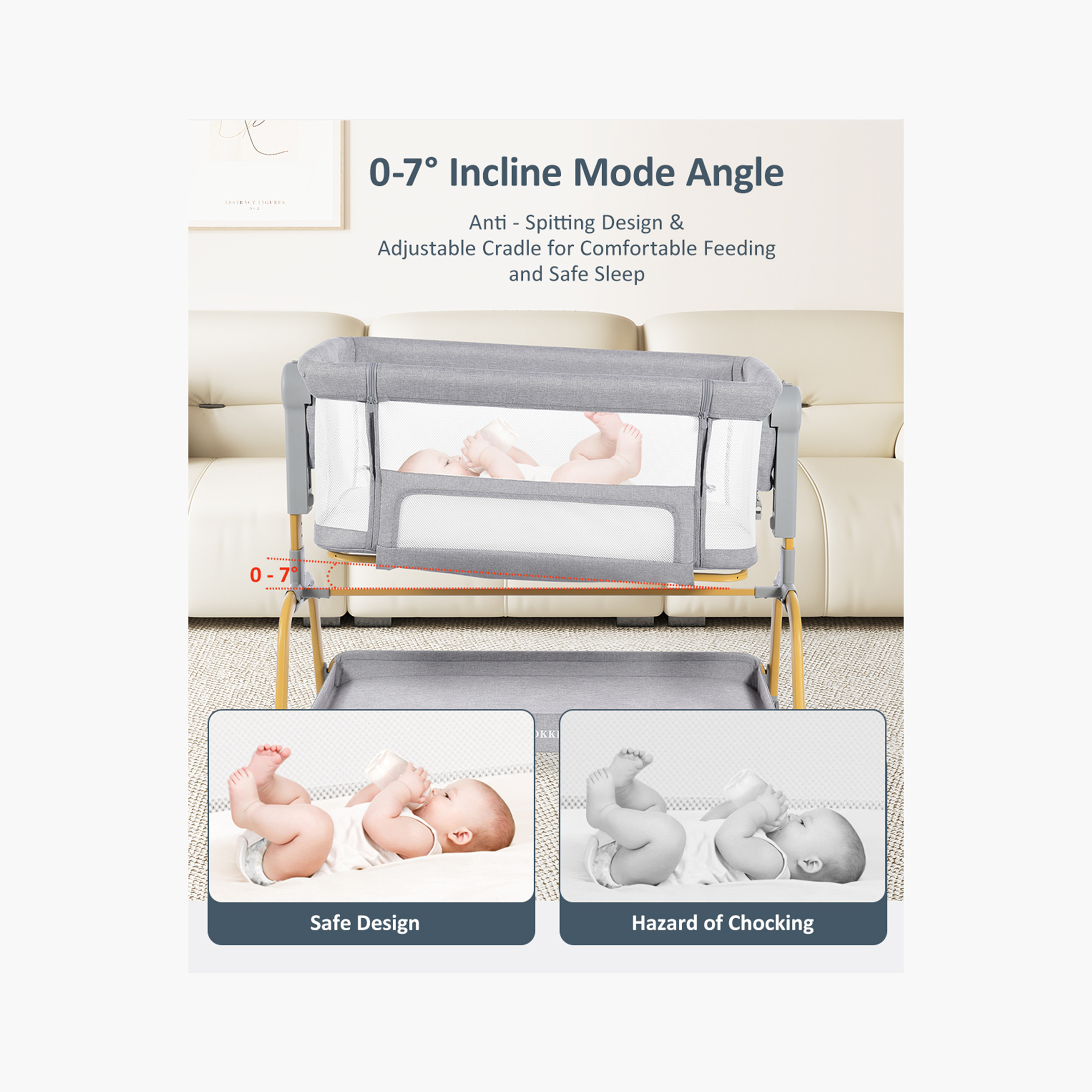 GOKKE Baby Bassinet with Manual Swing, 89x55x78-90 cm-baby-nursery-furniture-cribsandbeds-bassinets-image-4