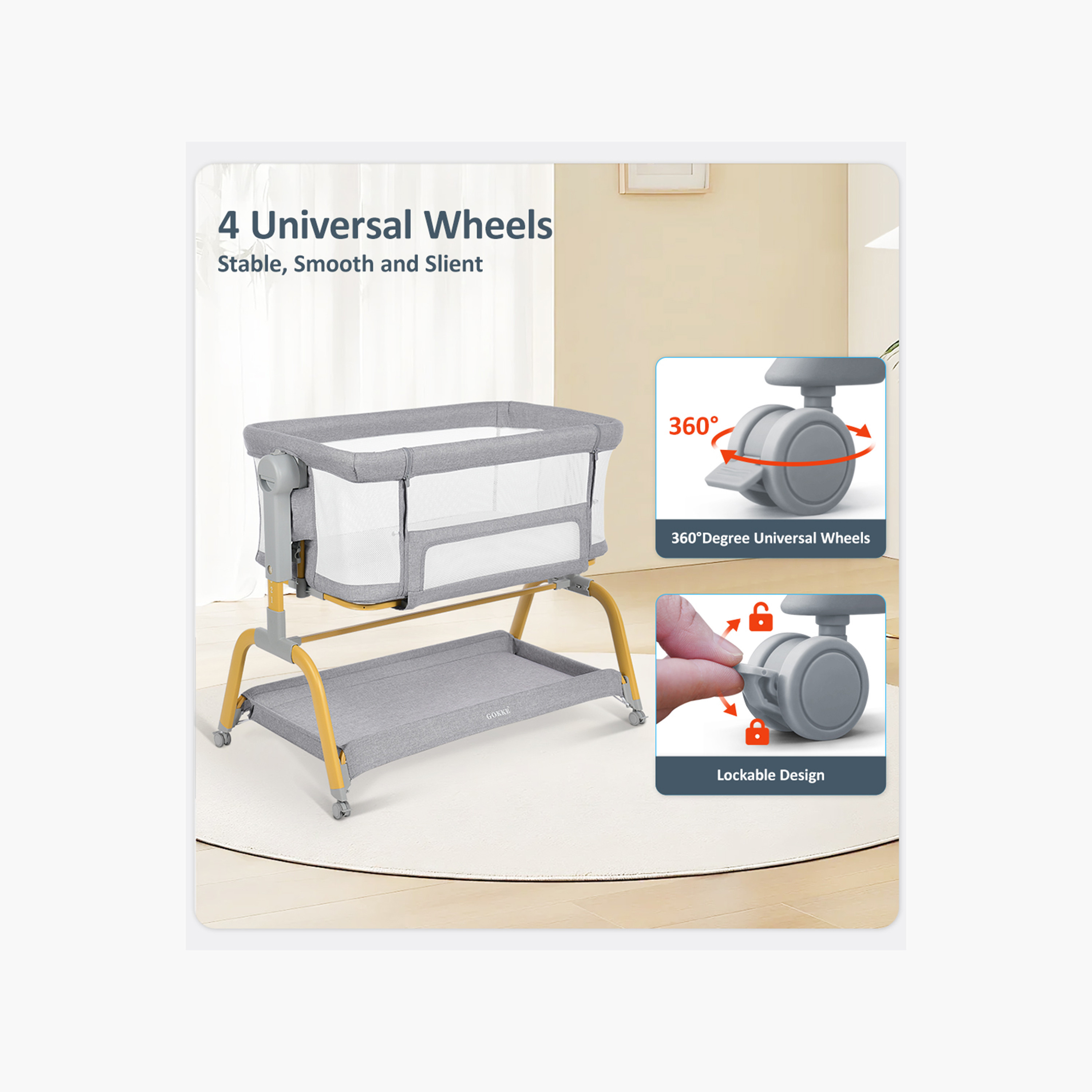 GOKKE Baby Bassinet with Manual Swing, 89x55x78-90 cm-baby-nursery-furniture-cribsandbeds-bassinets-image-6
