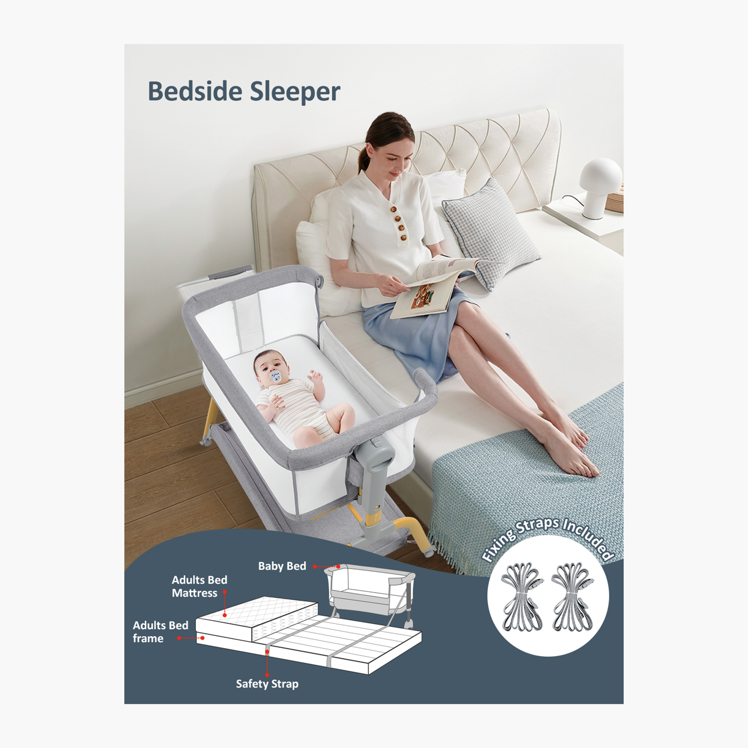 GOKKE Baby Bassinet with Manual Swing, 89x55x78-90 cm-baby-nursery-furniture-cribsandbeds-bassinets-image-8