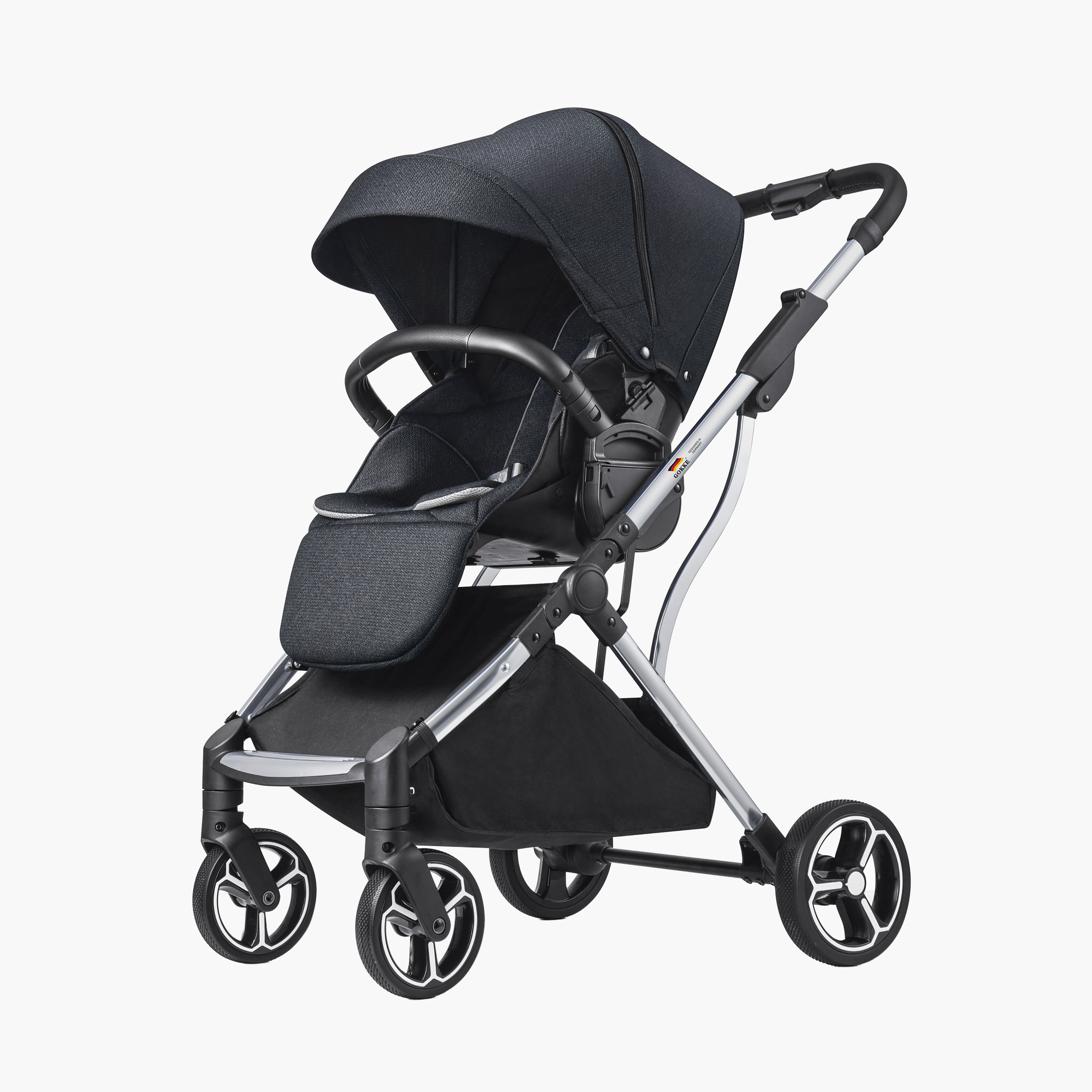 Gokke Reversible Baby Stroller with Chrome Frame - Black-baby-gear-strollersandprams-strollers-image-1