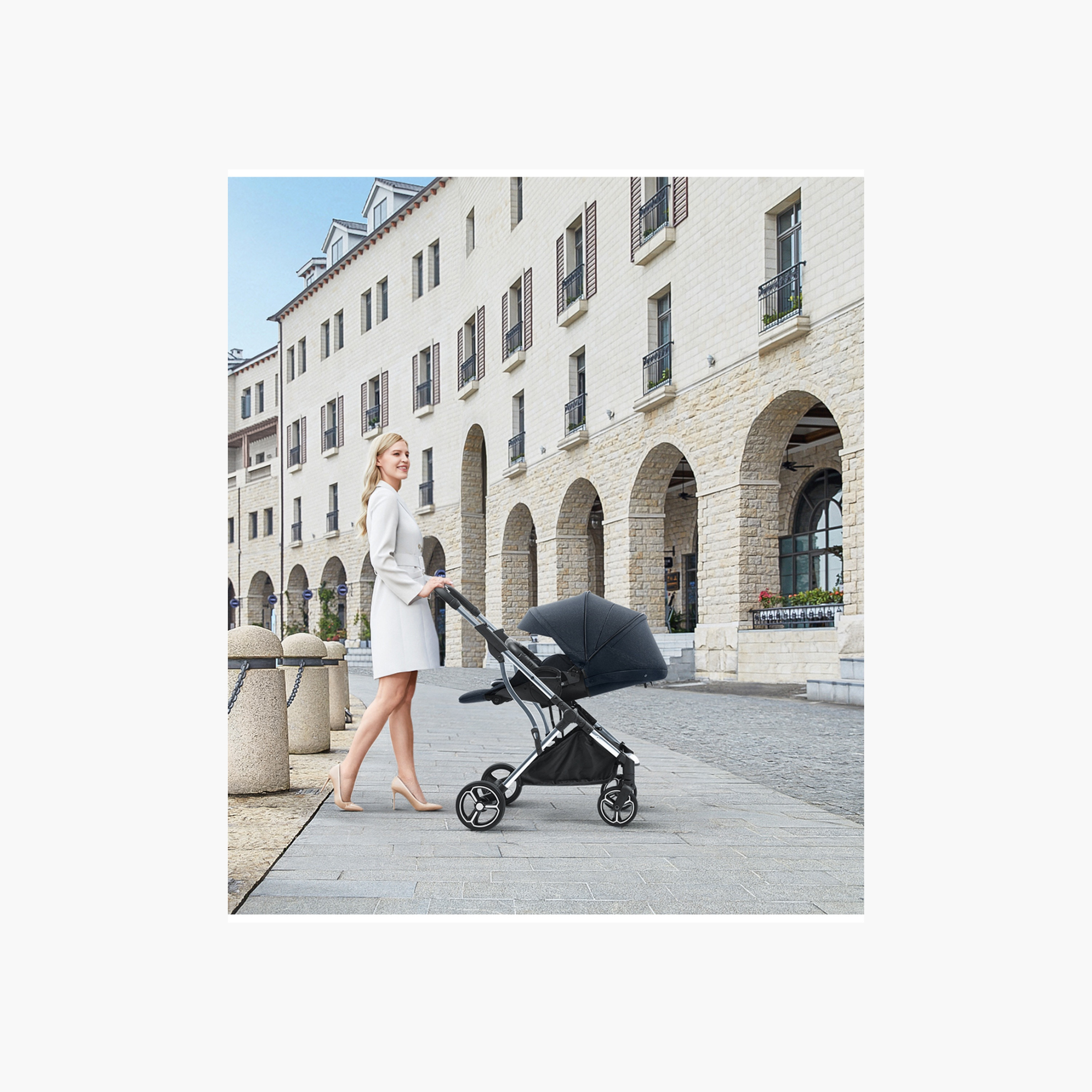 Gokke Reversible Baby Stroller with Chrome Frame - Black-baby-gear-strollersandprams-strollers-image-11
