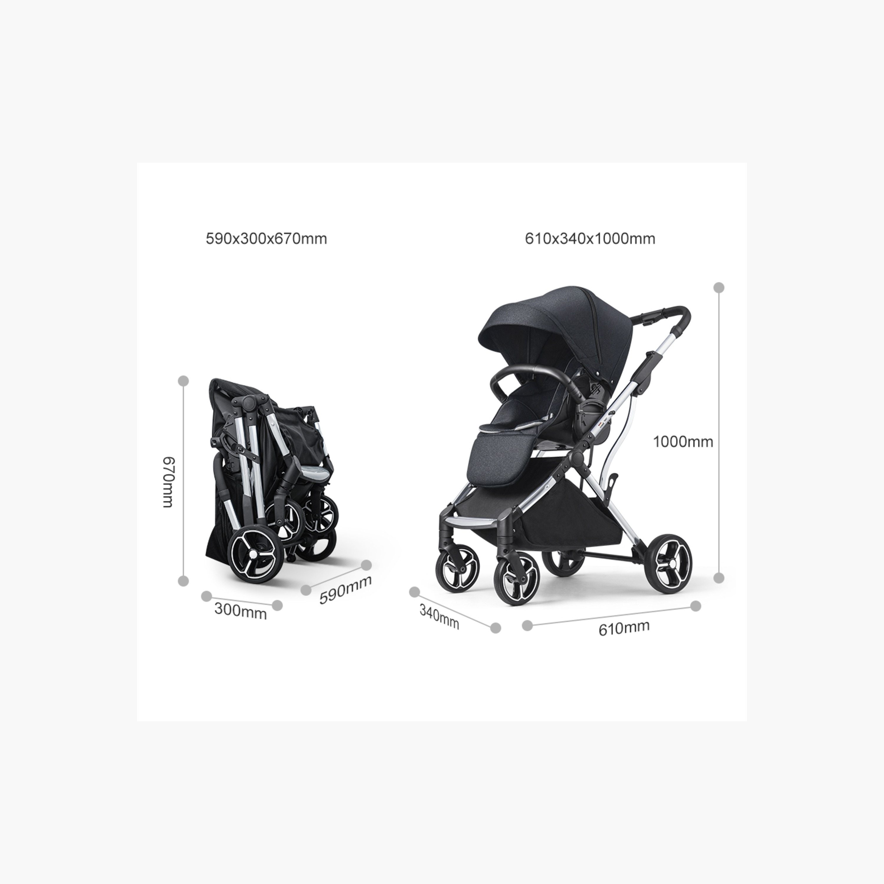 Gokke Reversible Baby Stroller with Chrome Frame - Black-baby-gear-strollersandprams-strollers-image-15
