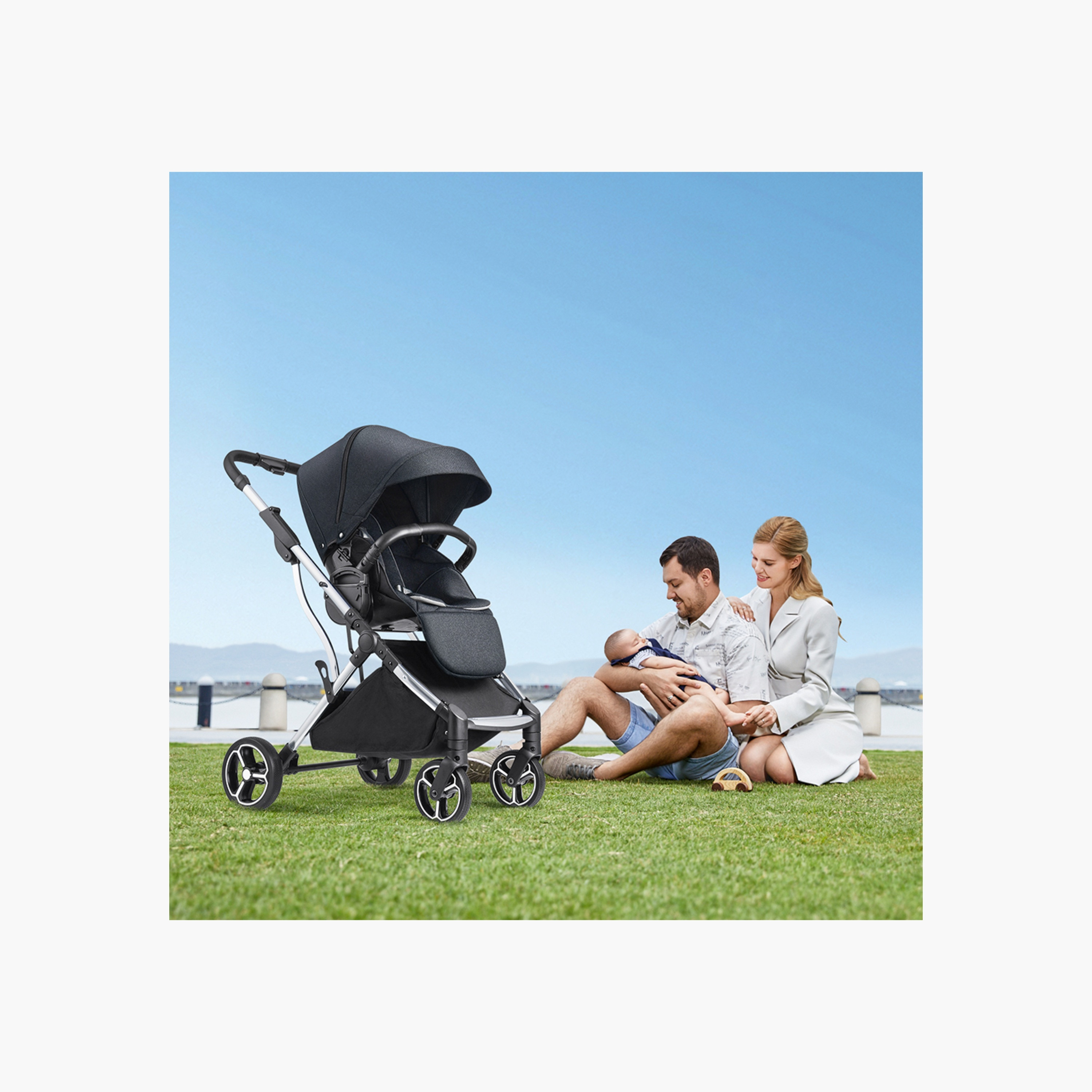 Gokke Reversible Baby Stroller with Chrome Frame - Black-baby-gear-strollersandprams-strollers-image-16