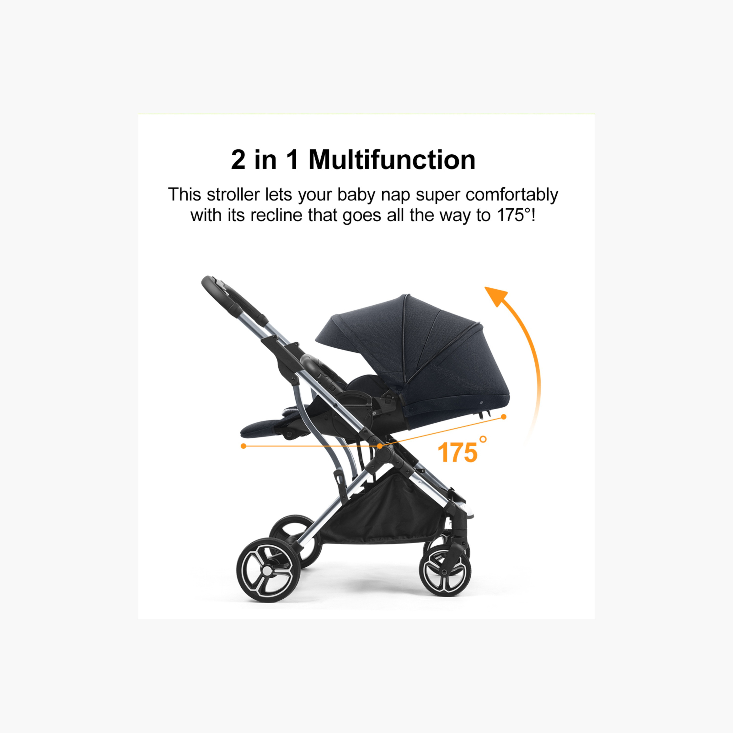 Gokke Reversible Baby Stroller with Chrome Frame - Black-baby-gear-strollersandprams-strollers-image-17