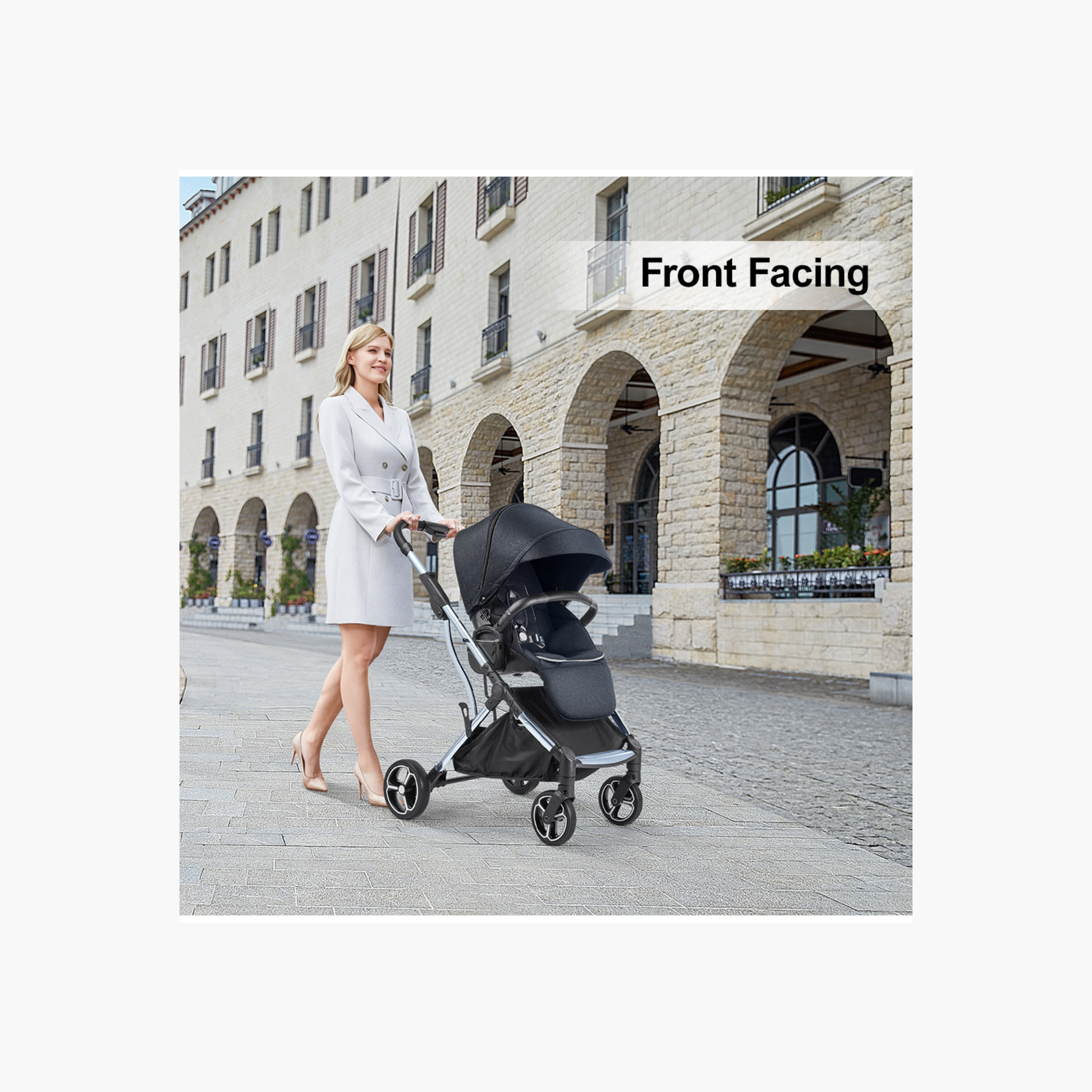 Gokke Reversible Baby Stroller with Chrome Frame - Black-baby-gear-strollersandprams-strollers-image-22