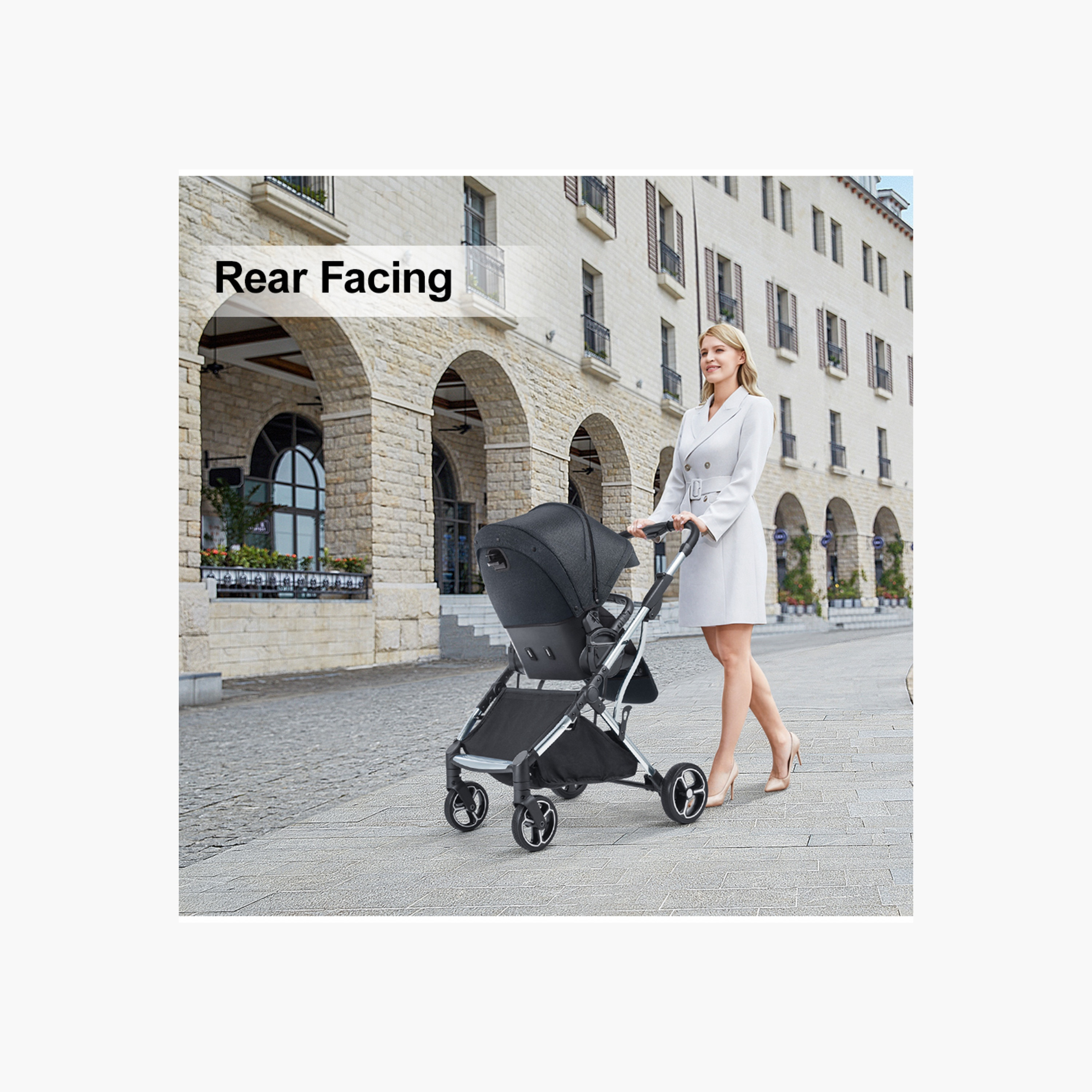 Gokke Reversible Baby Stroller with Chrome Frame - Black-baby-gear-strollersandprams-strollers-image-23