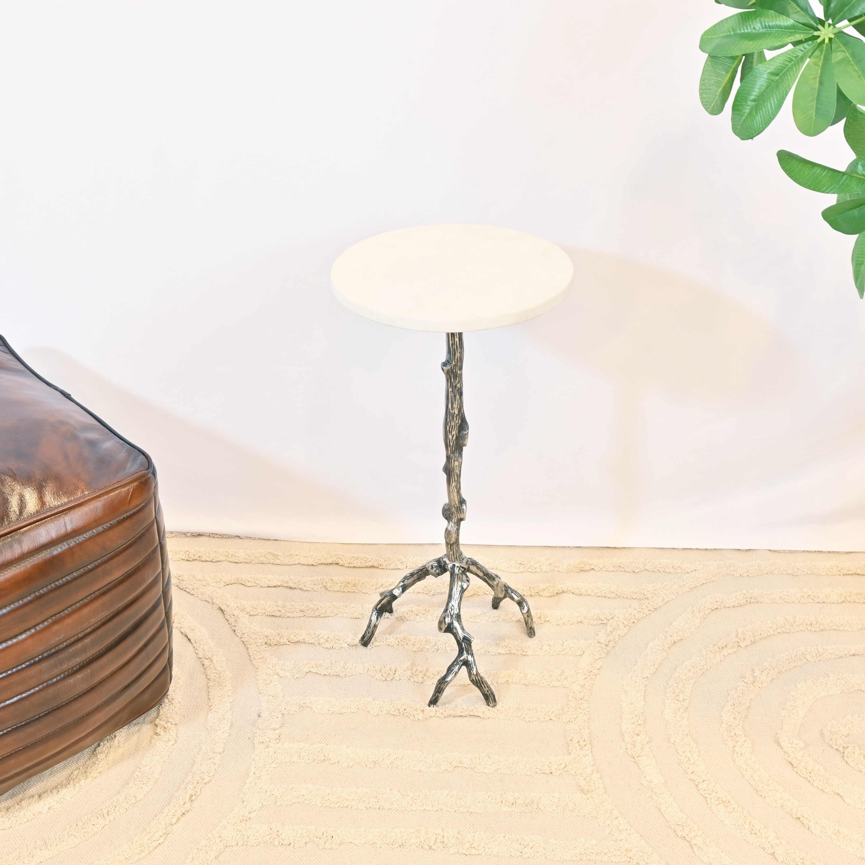 Crafted by Lifestyle Marble Top Side Table with Textured Legs-furniture-livingroom-sideandendtables-image-2