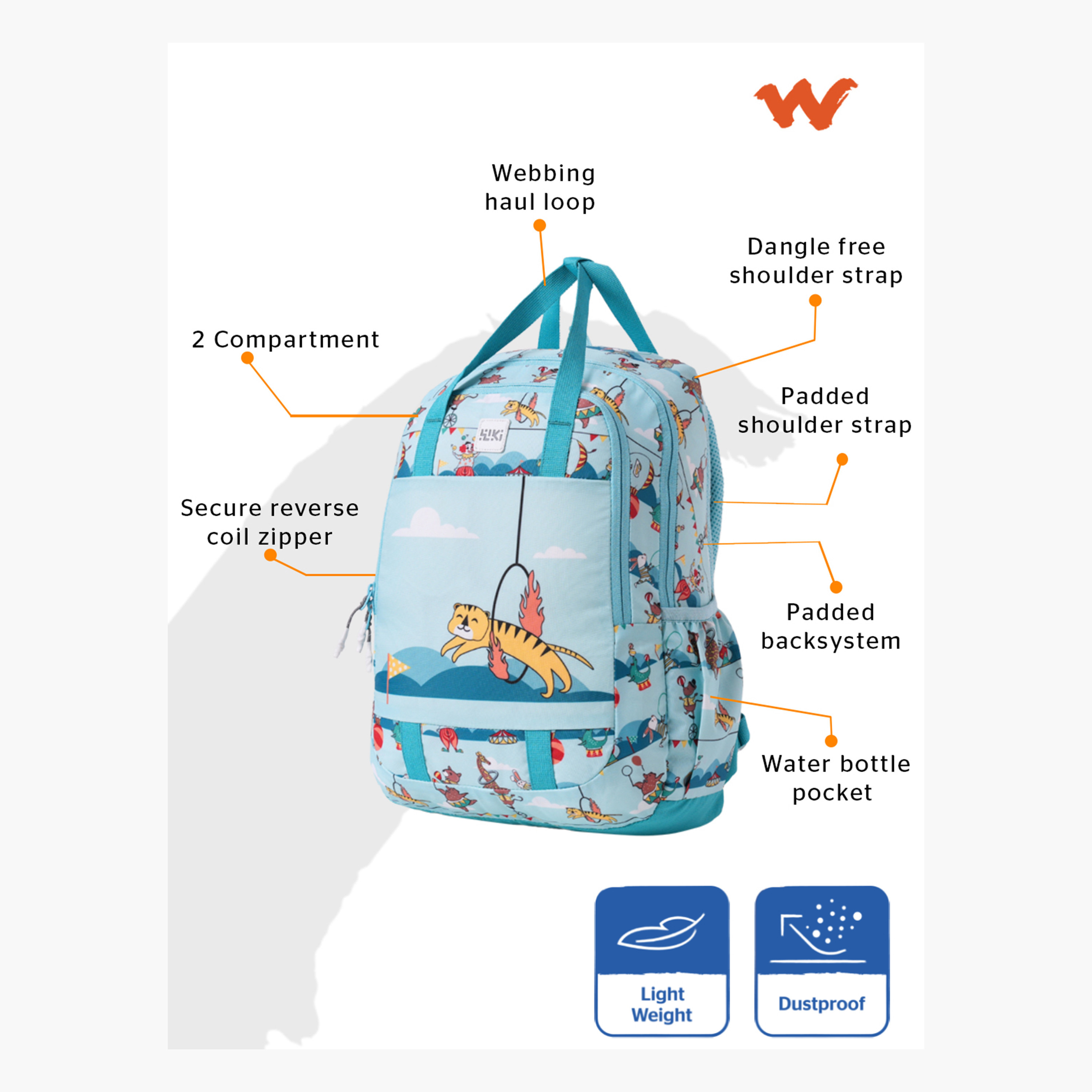 Wildcraft Wiki Printed School Backpack with Adjustable Shoulder Straps - 16x16x42 cms-school-bagsandbackpacks-backpacks-image-2