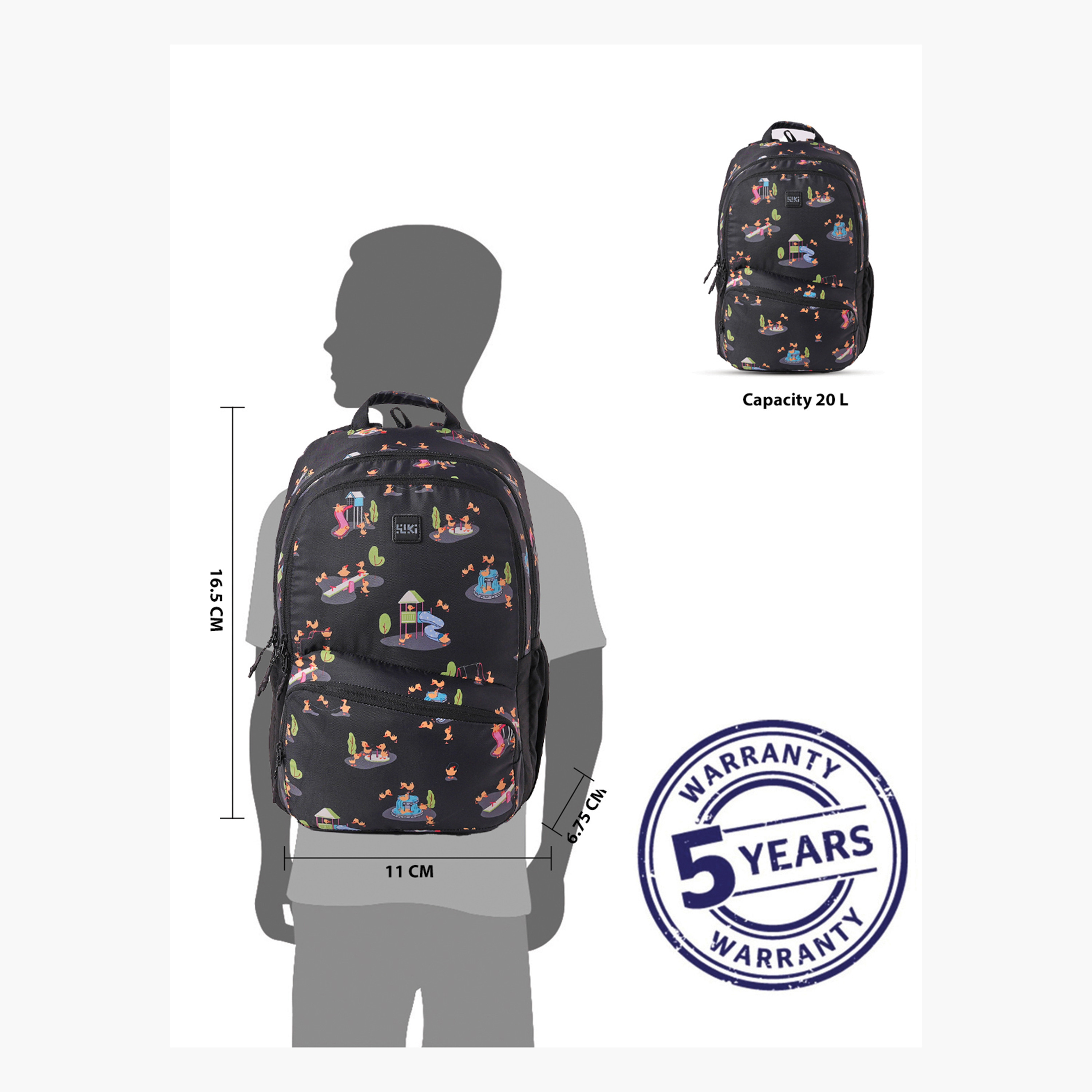 Wildcraft Wiki Duck Print School Backpack with Adjustable Shoulder Straps - 17x17x42 cms-school-bagsandbackpacks-backpacks-image-12