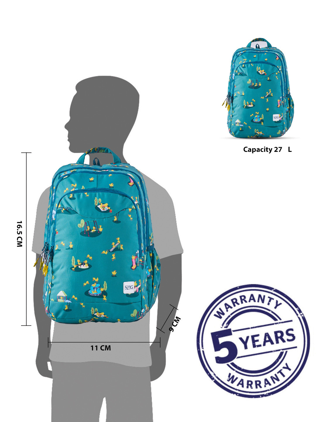 Wildcraft Wiki Duckling Print Backpack with Padded Straps - 23x23x42 cms-school-bagsandbackpacks-backpacks-image-13