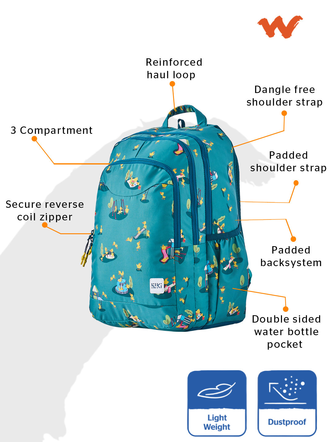 Wildcraft Wiki Duckling Print Backpack with Padded Straps - 23x23x42 cms-school-bagsandbackpacks-backpacks-image-3