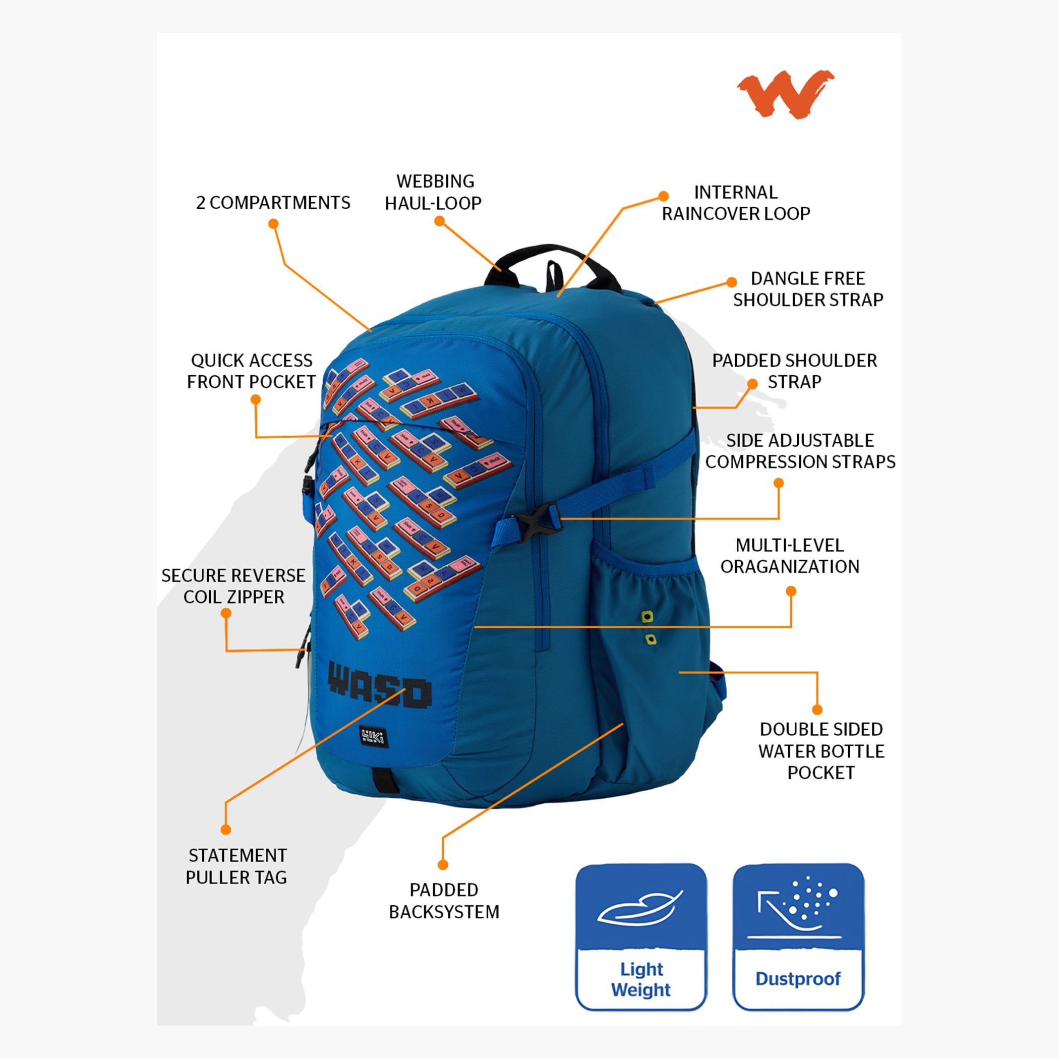 Wildcraft Wiki Printed Backpack with Adjustable Straps and Zip Closure - 23x23x47 cms-school-bagsandbackpacks-backpacks-image-2