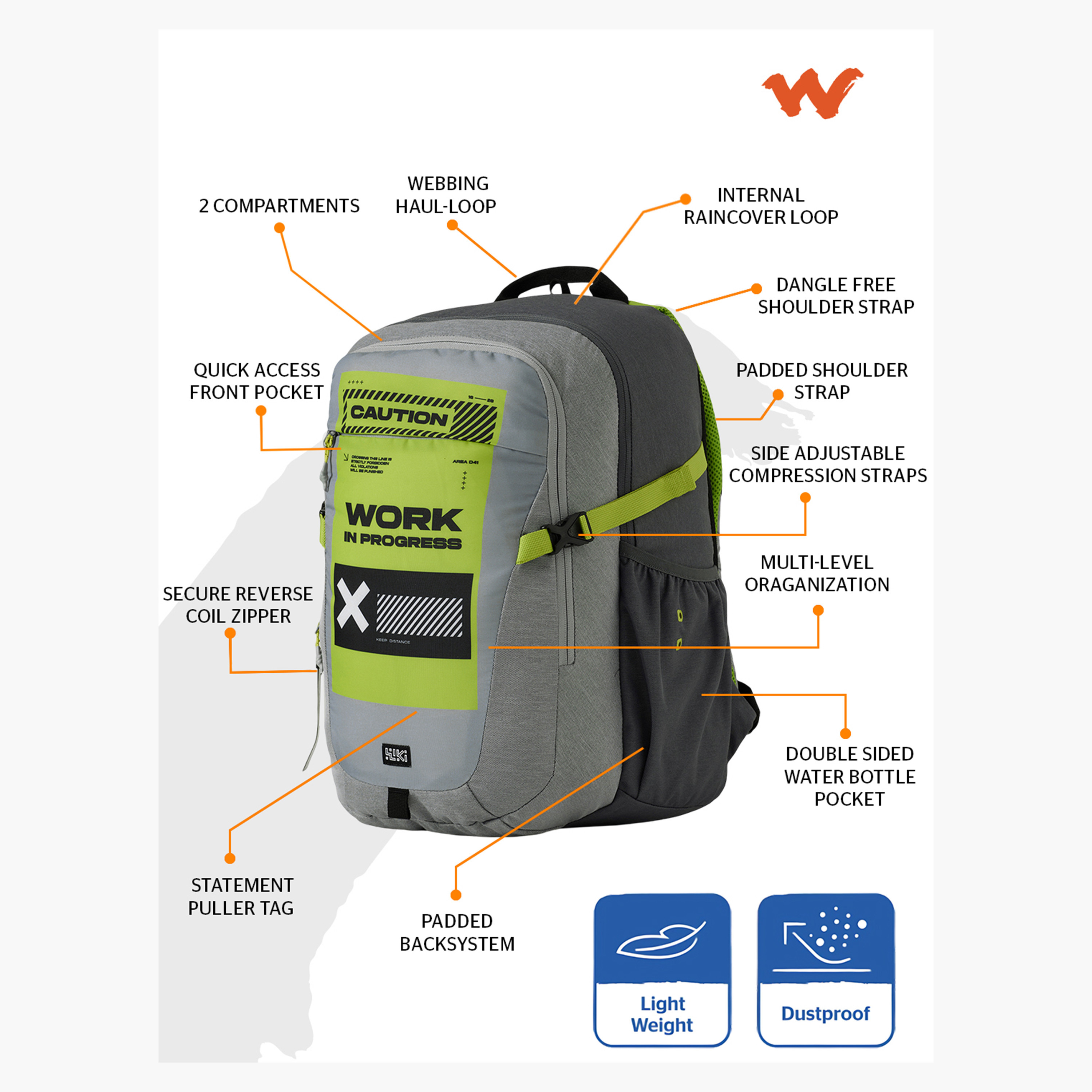 Wildcraft Wiki Printed Backpack with Adjustable Straps and Zip Closure - 23x23x47 cms-school-bagsandbackpacks-backpacks-image-2