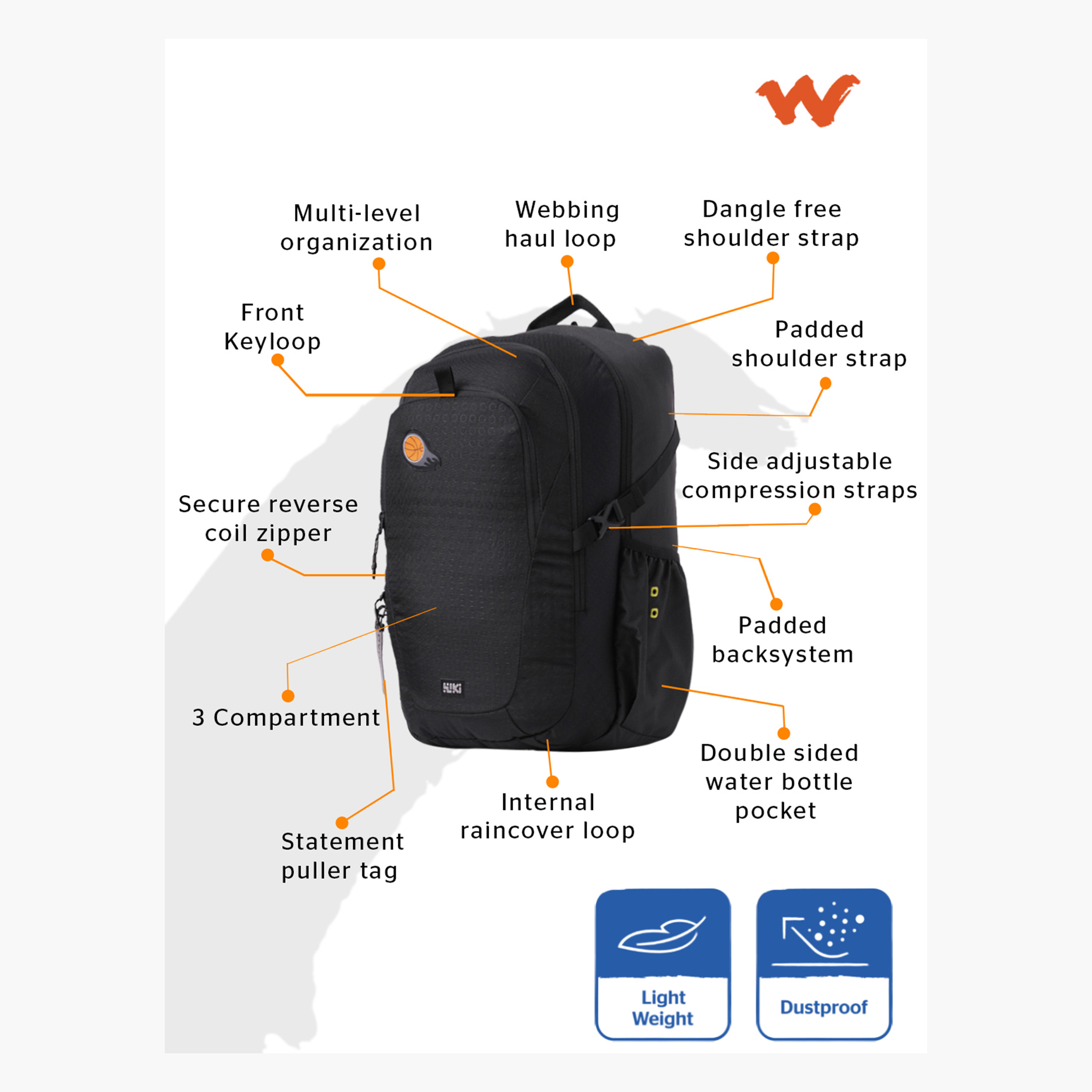 Wildcraft Wiki Basketball Applique Backpack with Padded Straps - 24x24x47 cms-school-bagsandbackpacks-backpacks-image-2