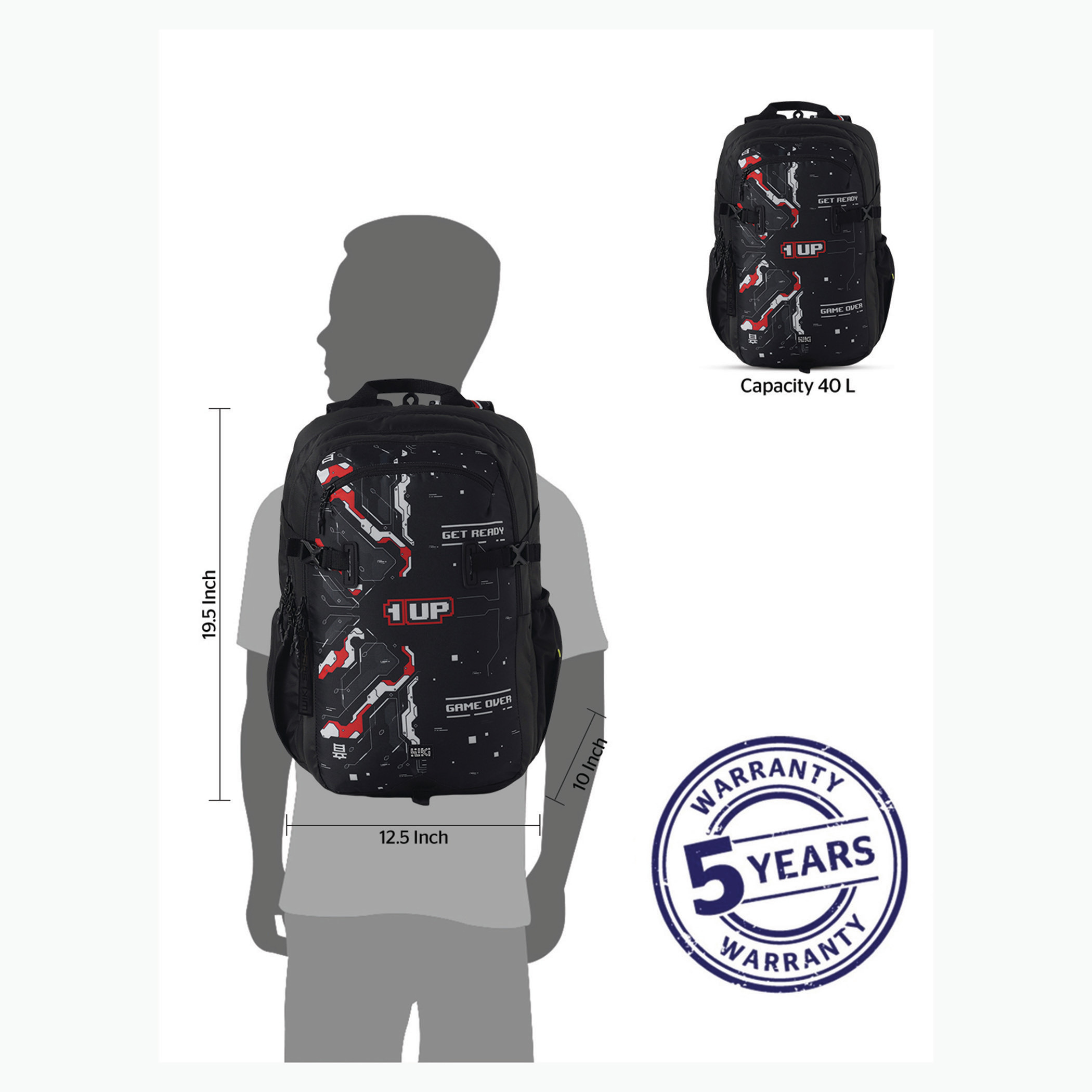 Wildcraft Wiki Gamer Print Backpack with Padded Straps - 25x25x50 cms-school-bagsandbackpacks-backpacks-image-10
