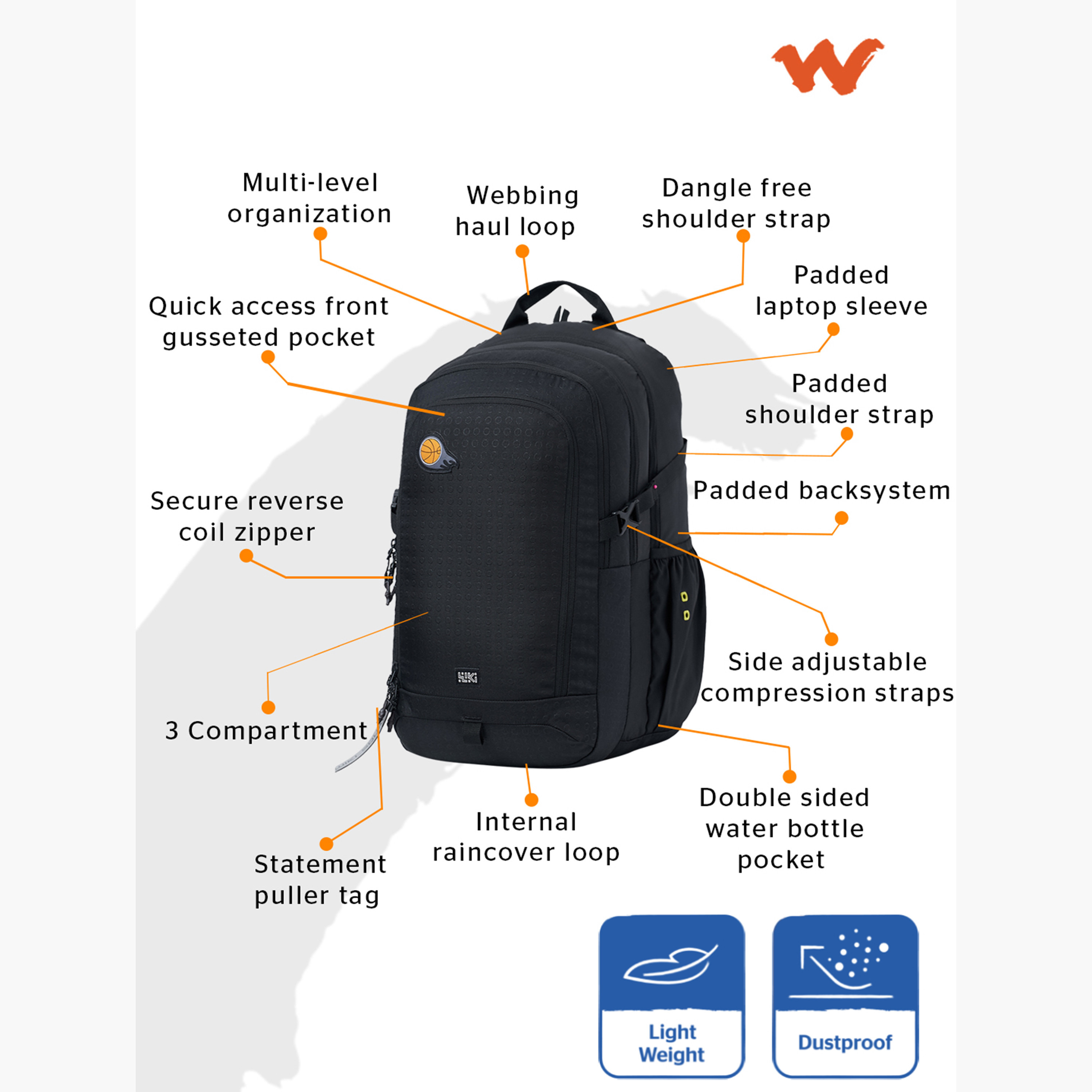 Wildcraft Wiki Textured School Backpack with Adjustable Shoulder Straps - 25x25x50 cms-school-bagsandbackpacks-backpacks-image-2